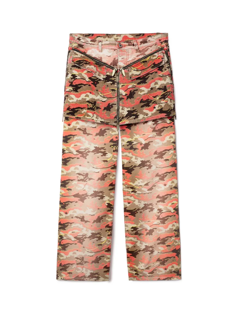 PANTALONI ARANCIONI/CAMOUFLAGE CON ZIP