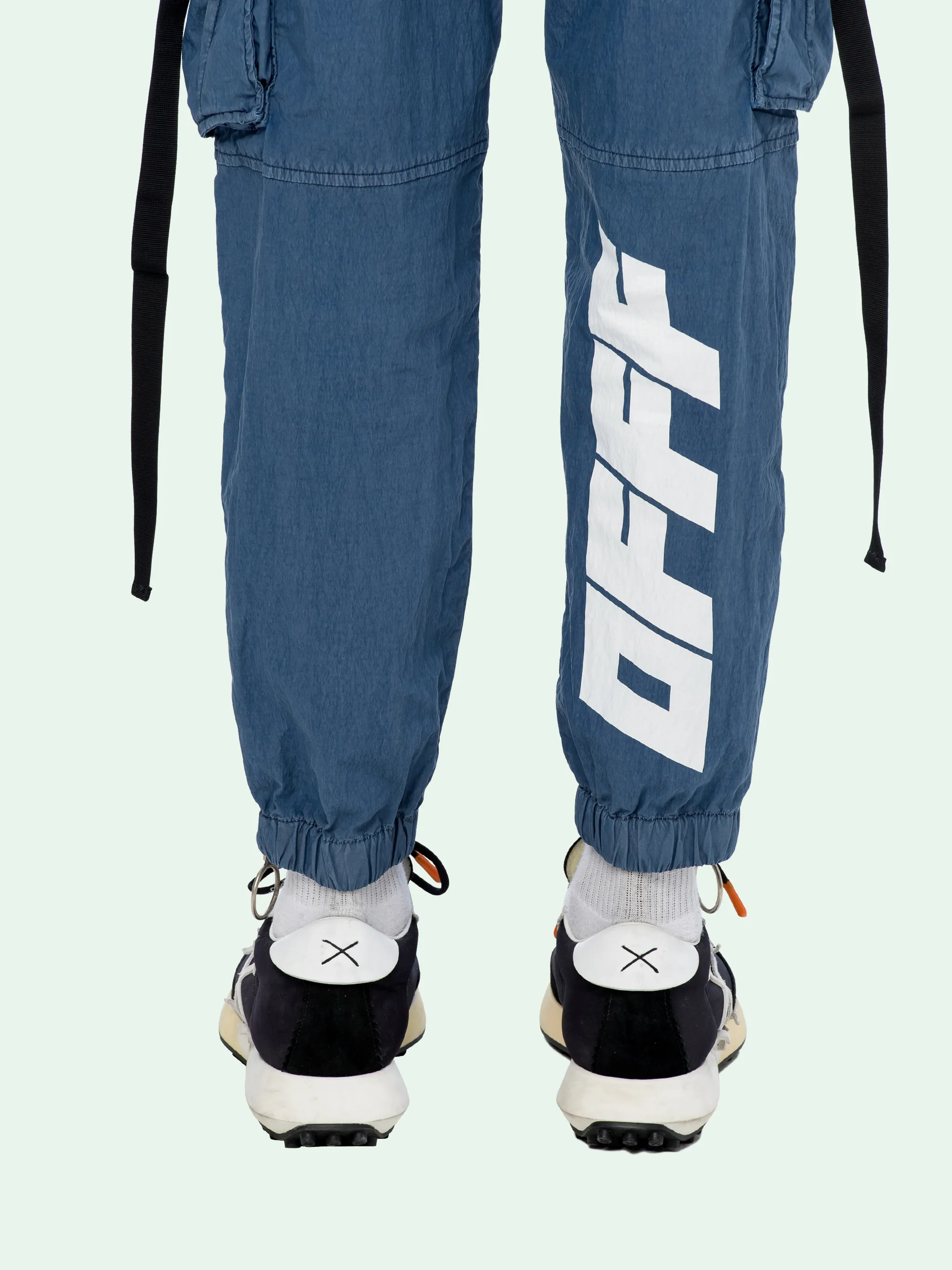 off white cargo pants blue