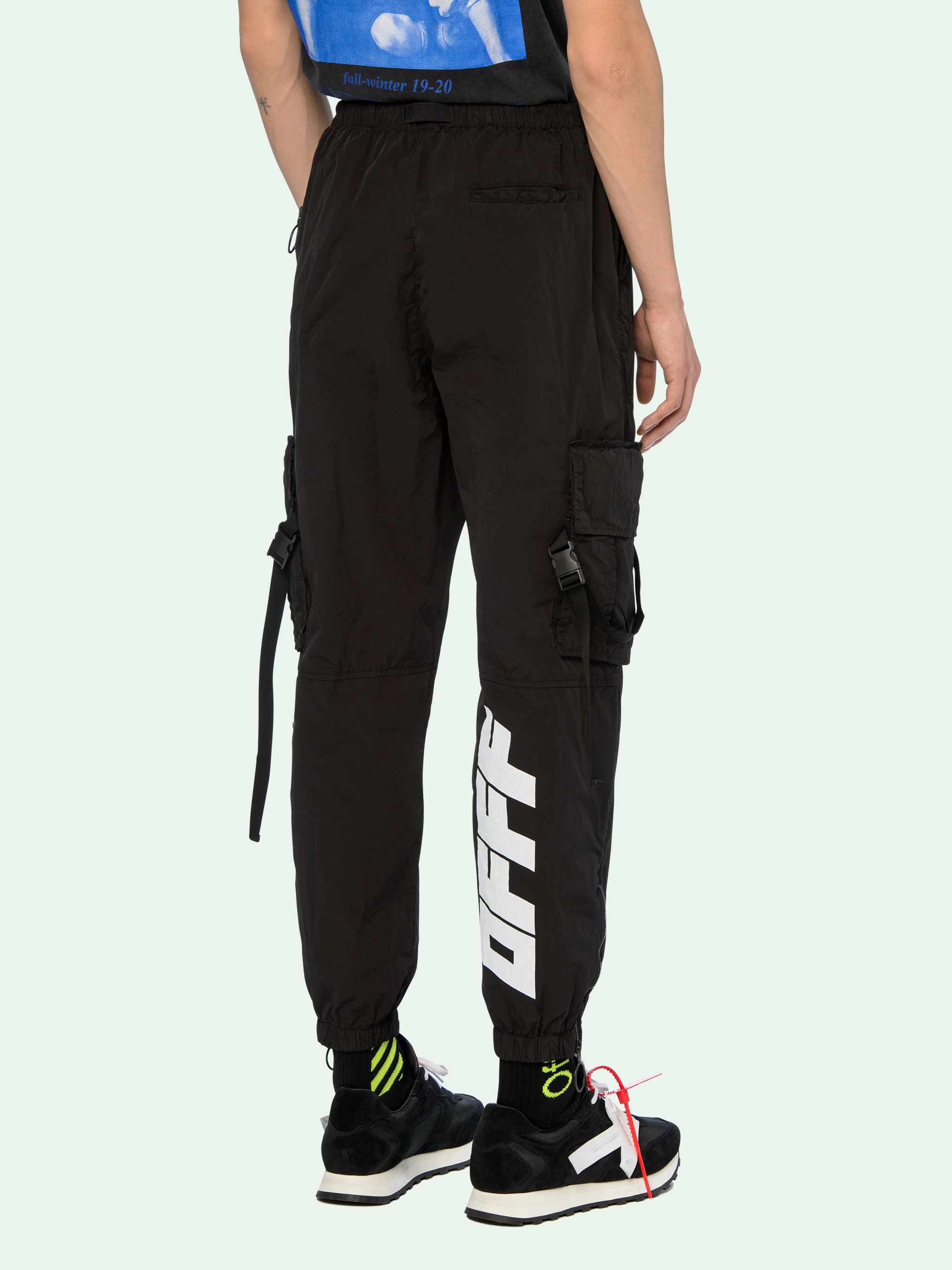 white parachute cargo pants