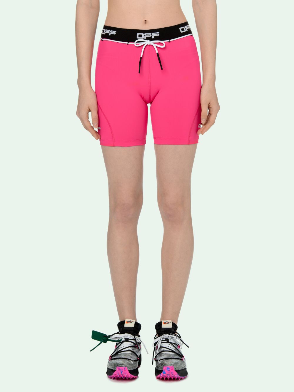 pink off white biker shorts