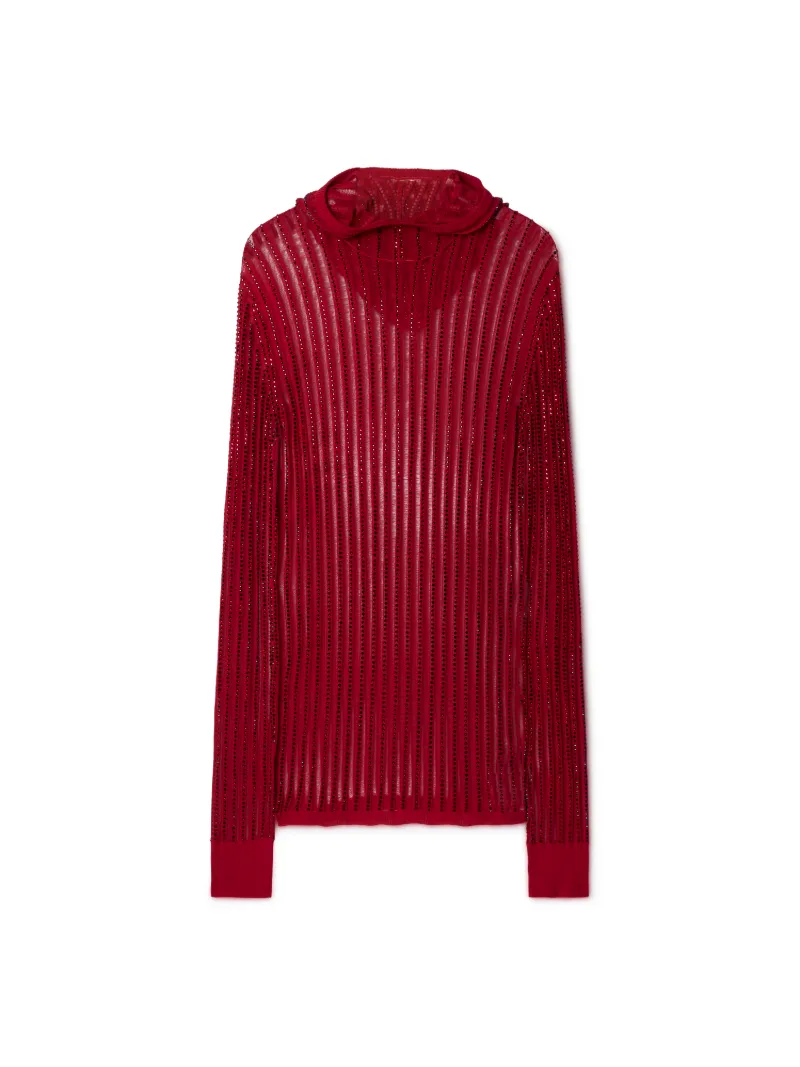RED CRYSTAL KNIT HOODIE