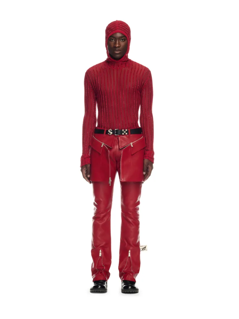 RED CRYSTAL KNIT HOODIE