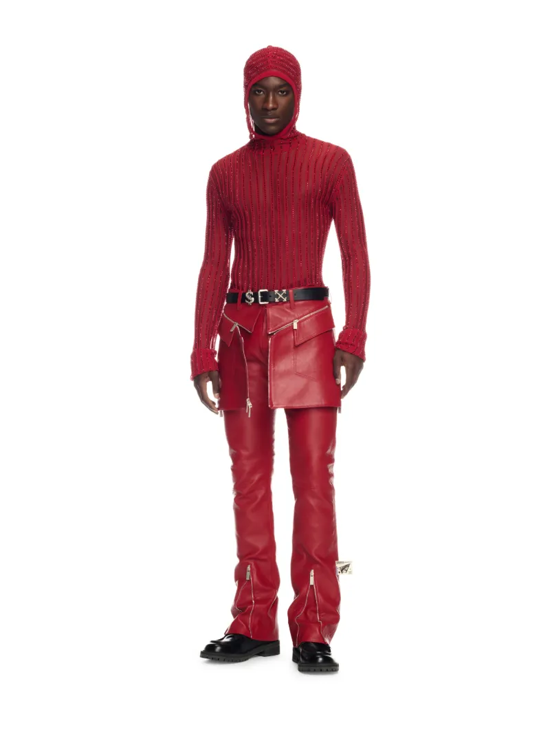 RED LEATHER SKINNY ZIP PANTS