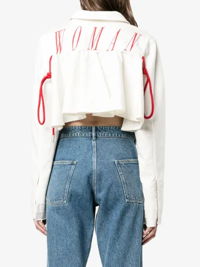 white ruffle denim jacket