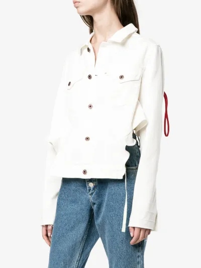 white ruffle denim jacket