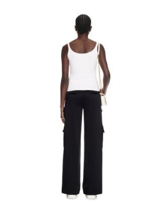 Women Black Box Pockets Straight Pants