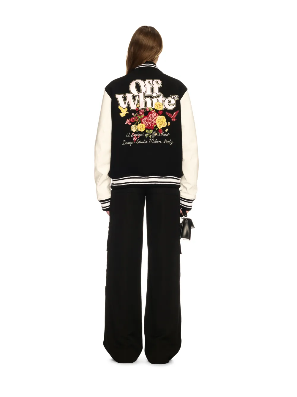 Schwarzer Collegejacke mit Blumen