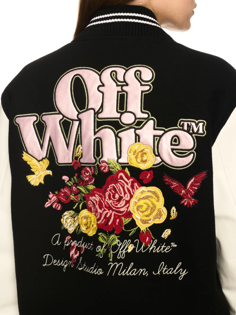 Schwarzer Collegejacke mit Blumen