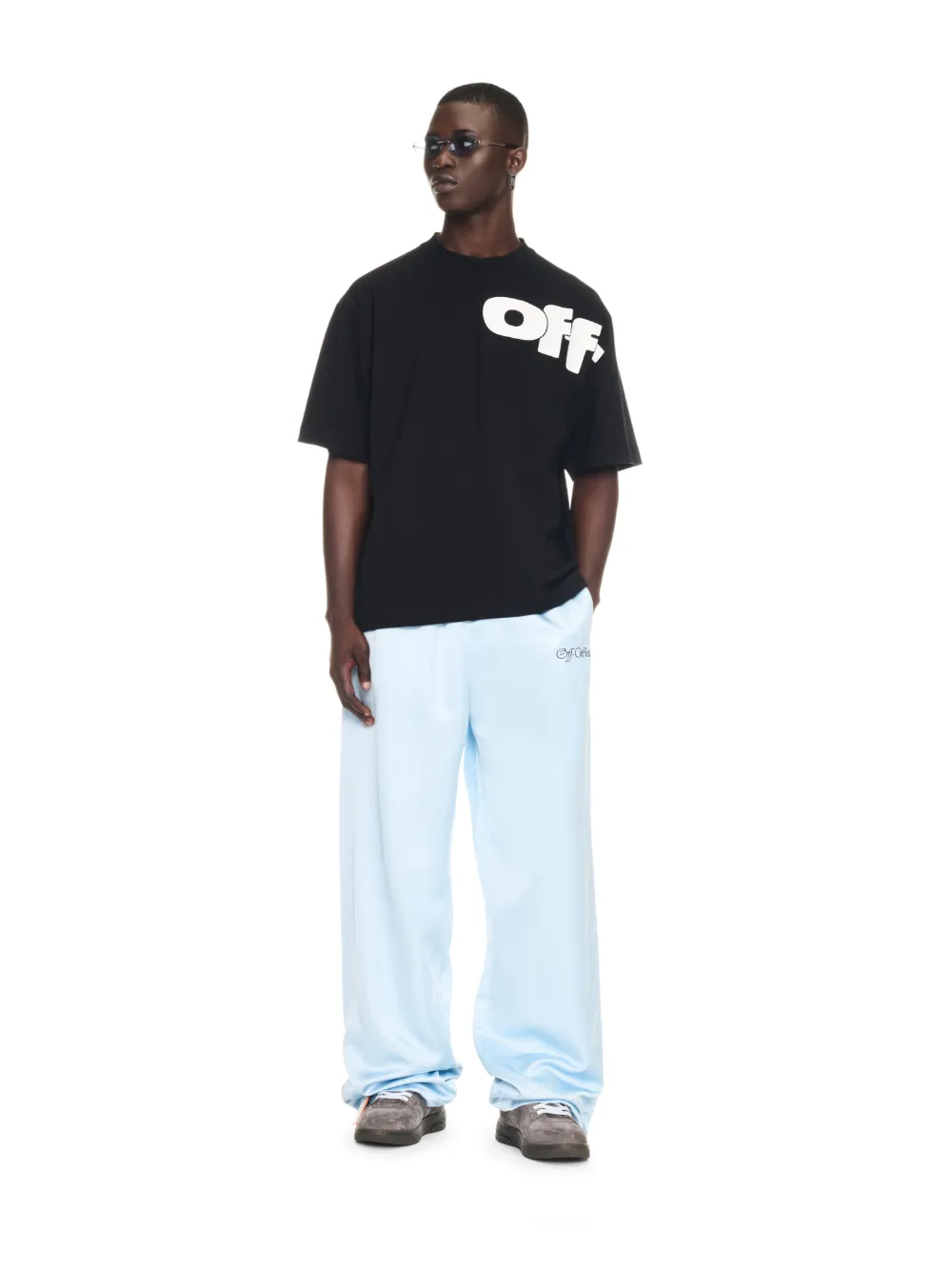 Off White logo embroidered Track Pants Men Polyester 50 Blue