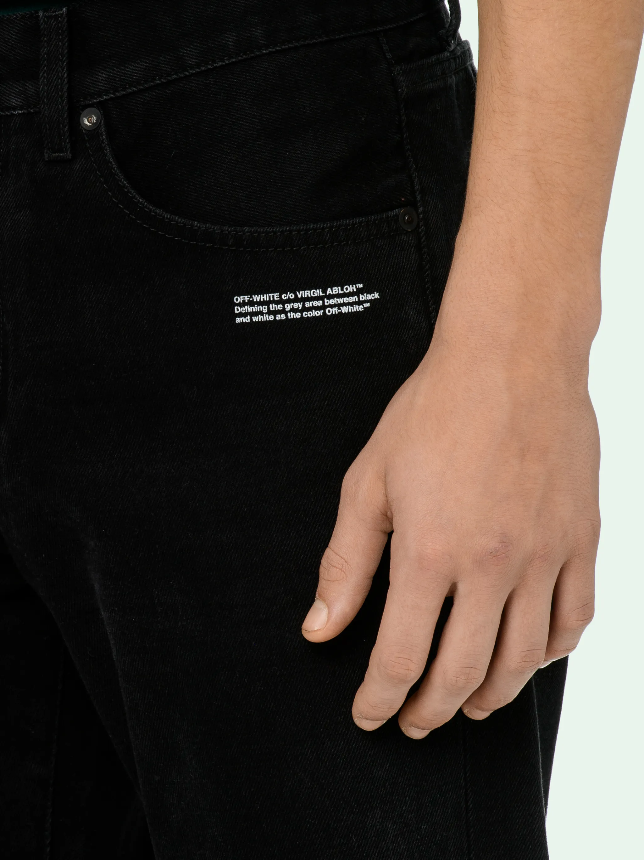 off white black denim jeans