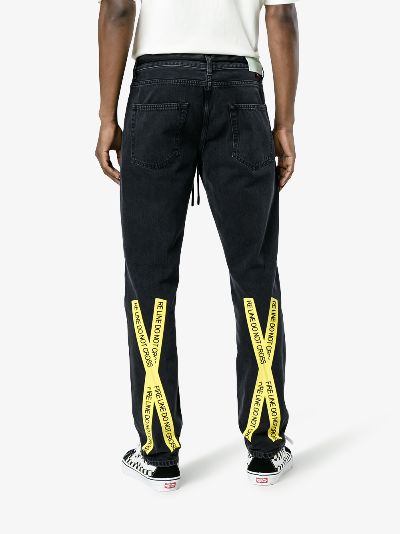 off white yellow stripe pants