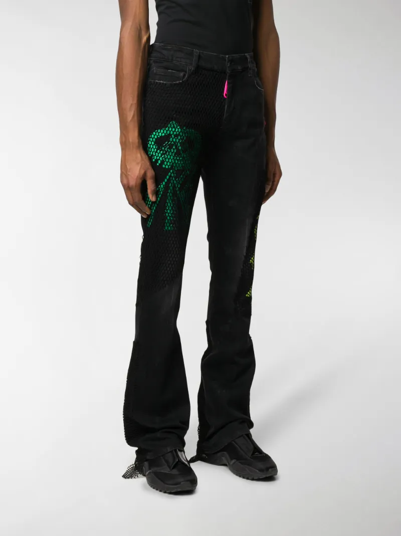 black stacked pants