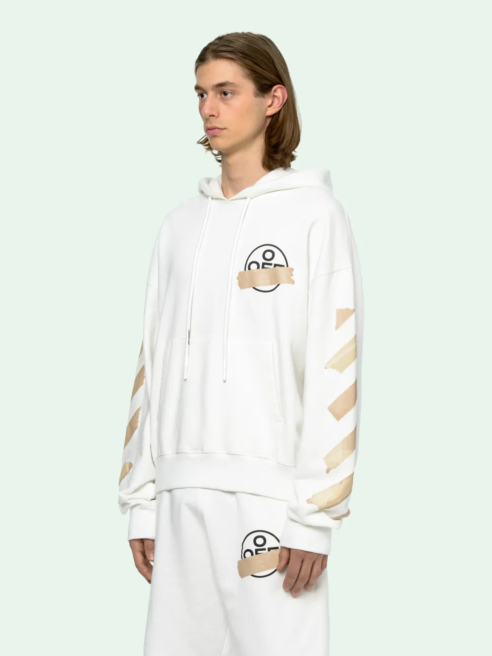 off white tape hoodie orange