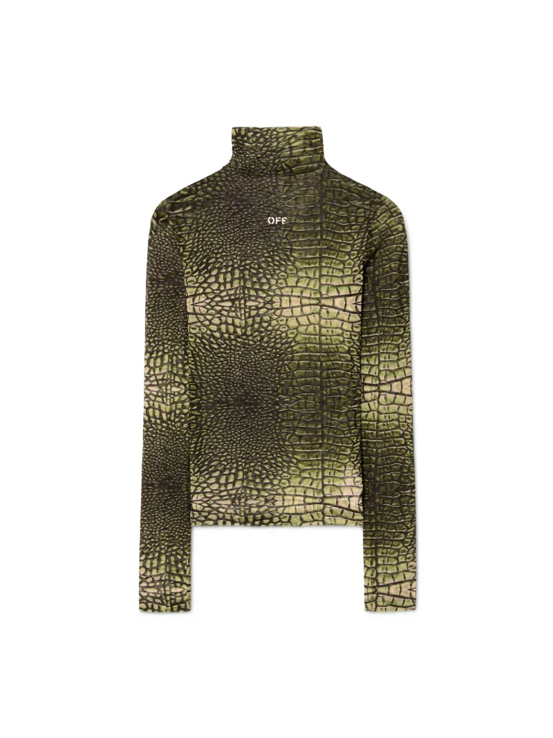 TOP VERDE IN MESH CON LOGO OFF E STAMPA COCCODRILLO