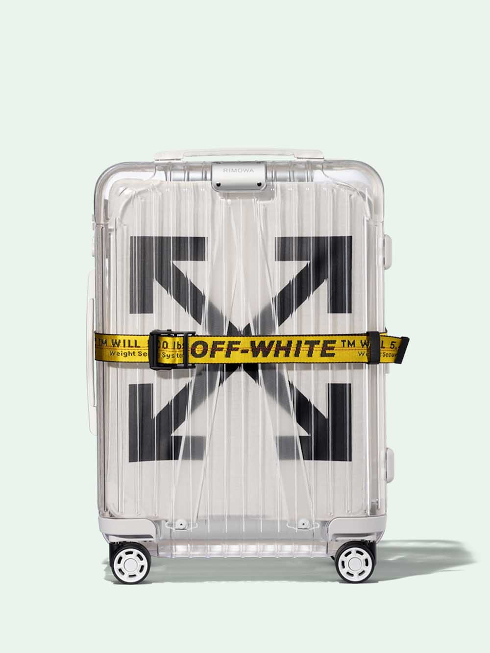off white luggage clear