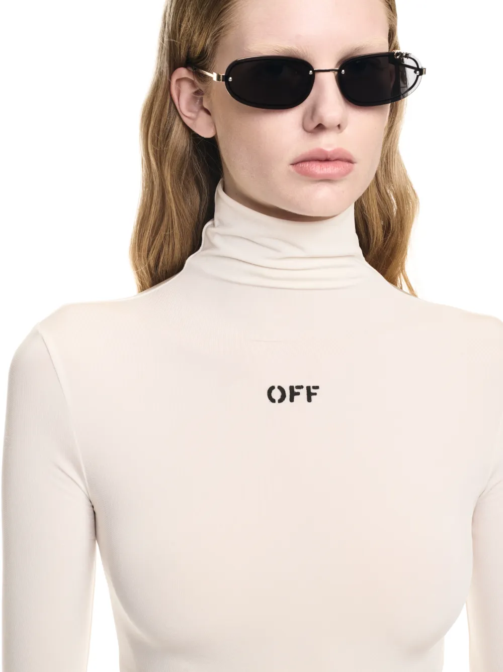 Weißer Off Logo Langärmeliger Rollkragenpullover