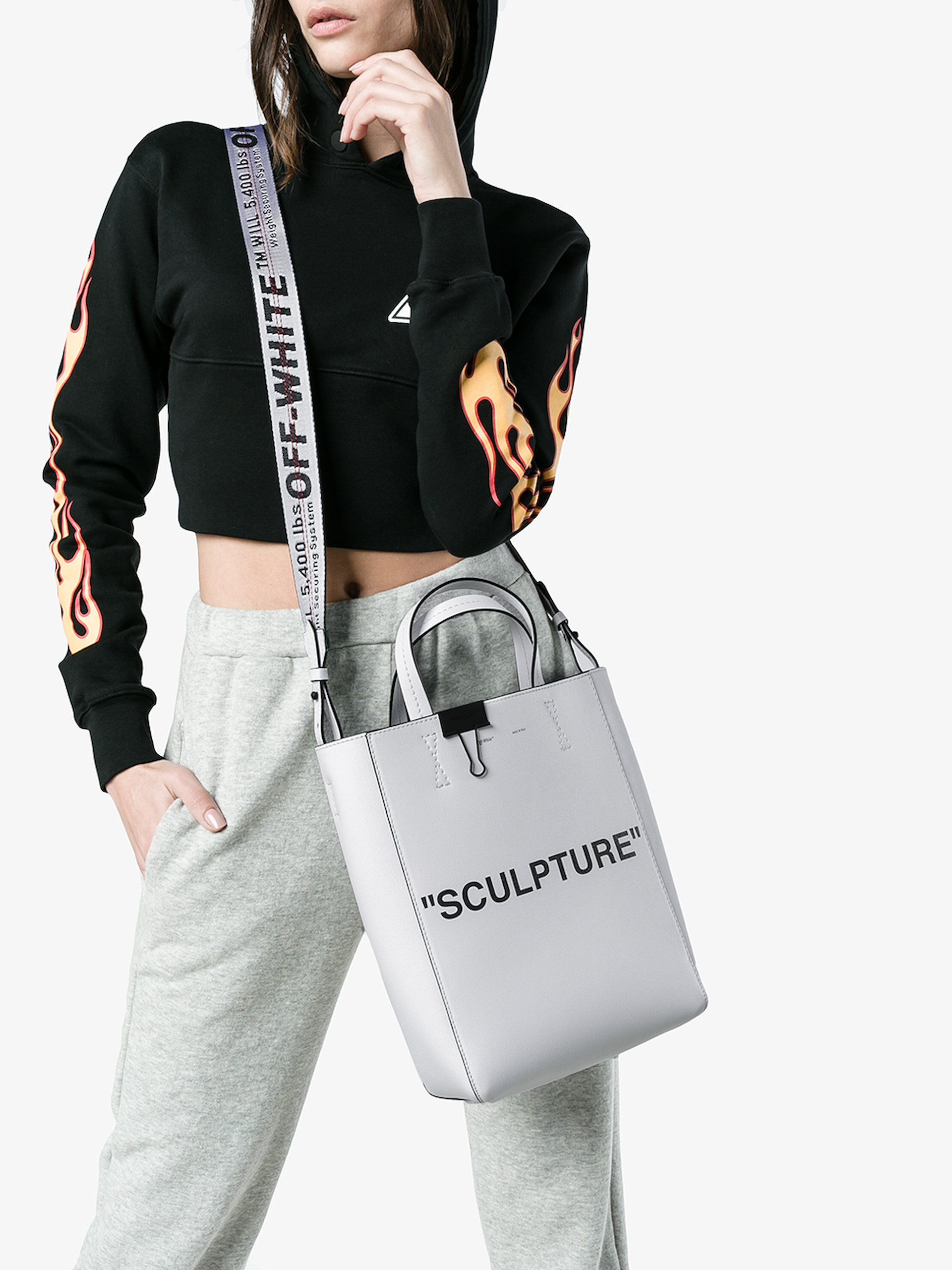 Off White Tote Bag
 f White White Sculpture Leather Tote Bag