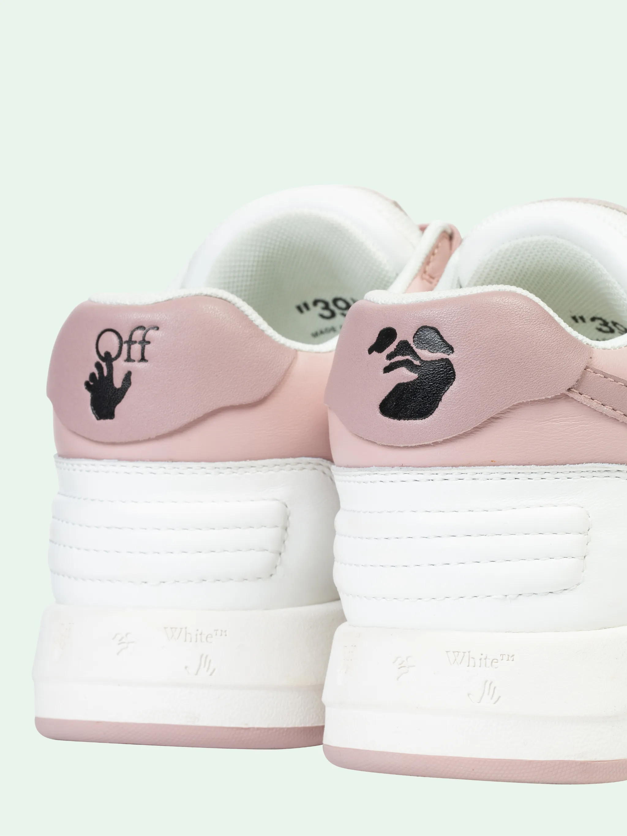 pink and white off white shoes