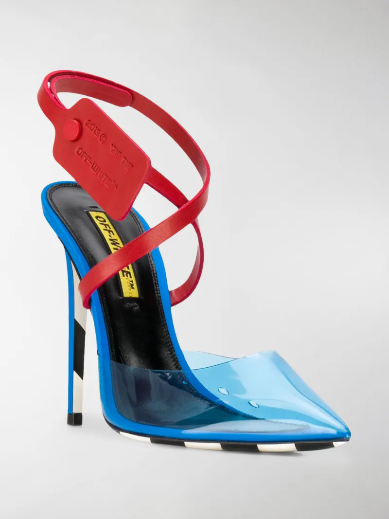 off white heels blue