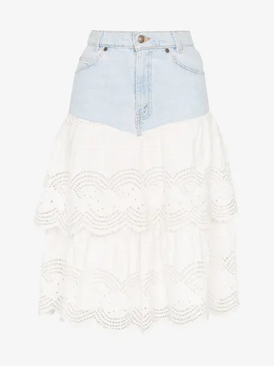 denim and lace skirt