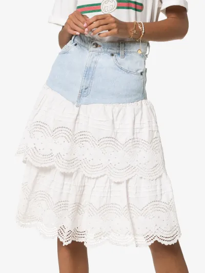 denim and lace skirt
