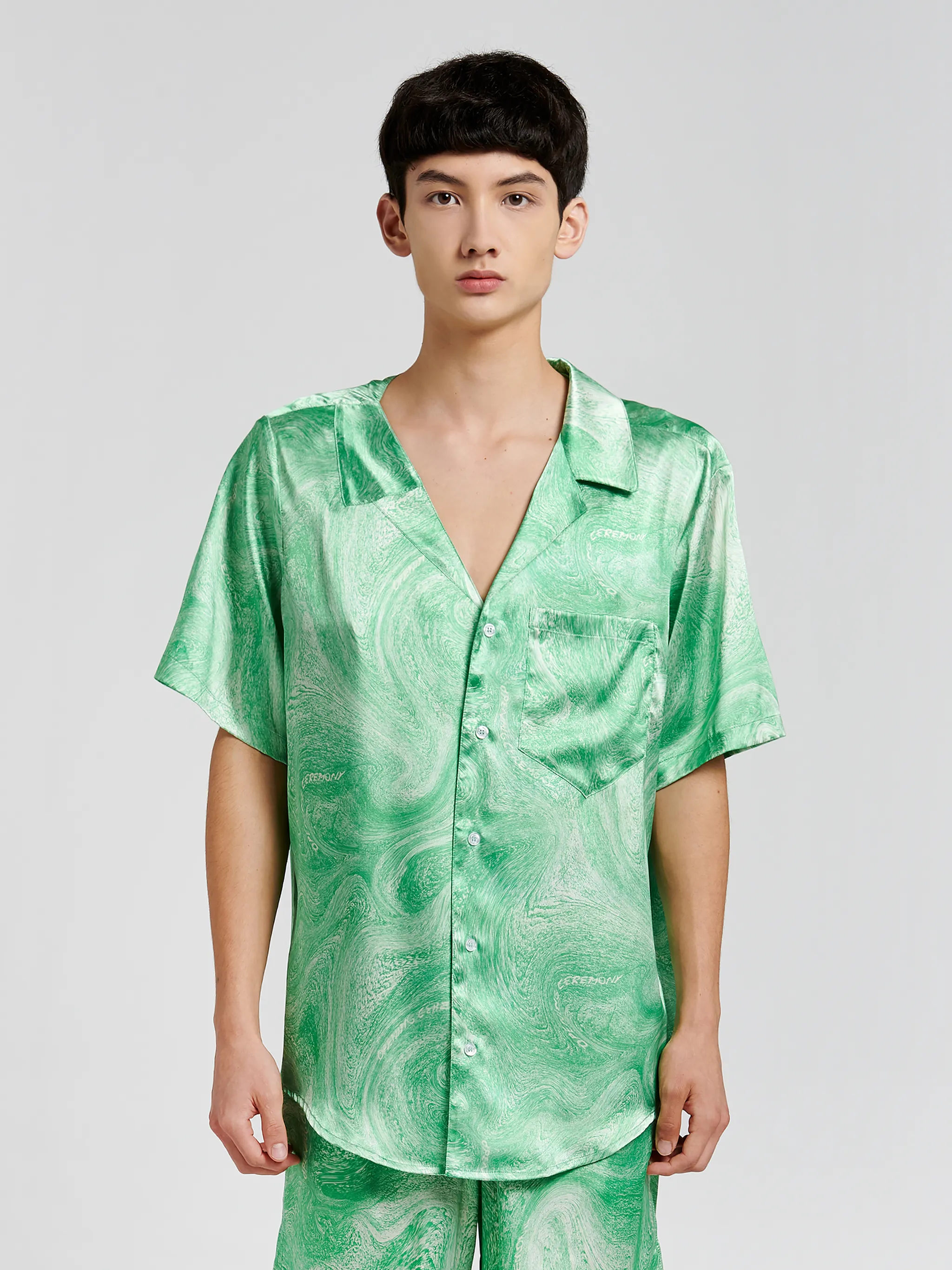 ALLOVER MARBLE ASYMMETRIC S/S SHIRT