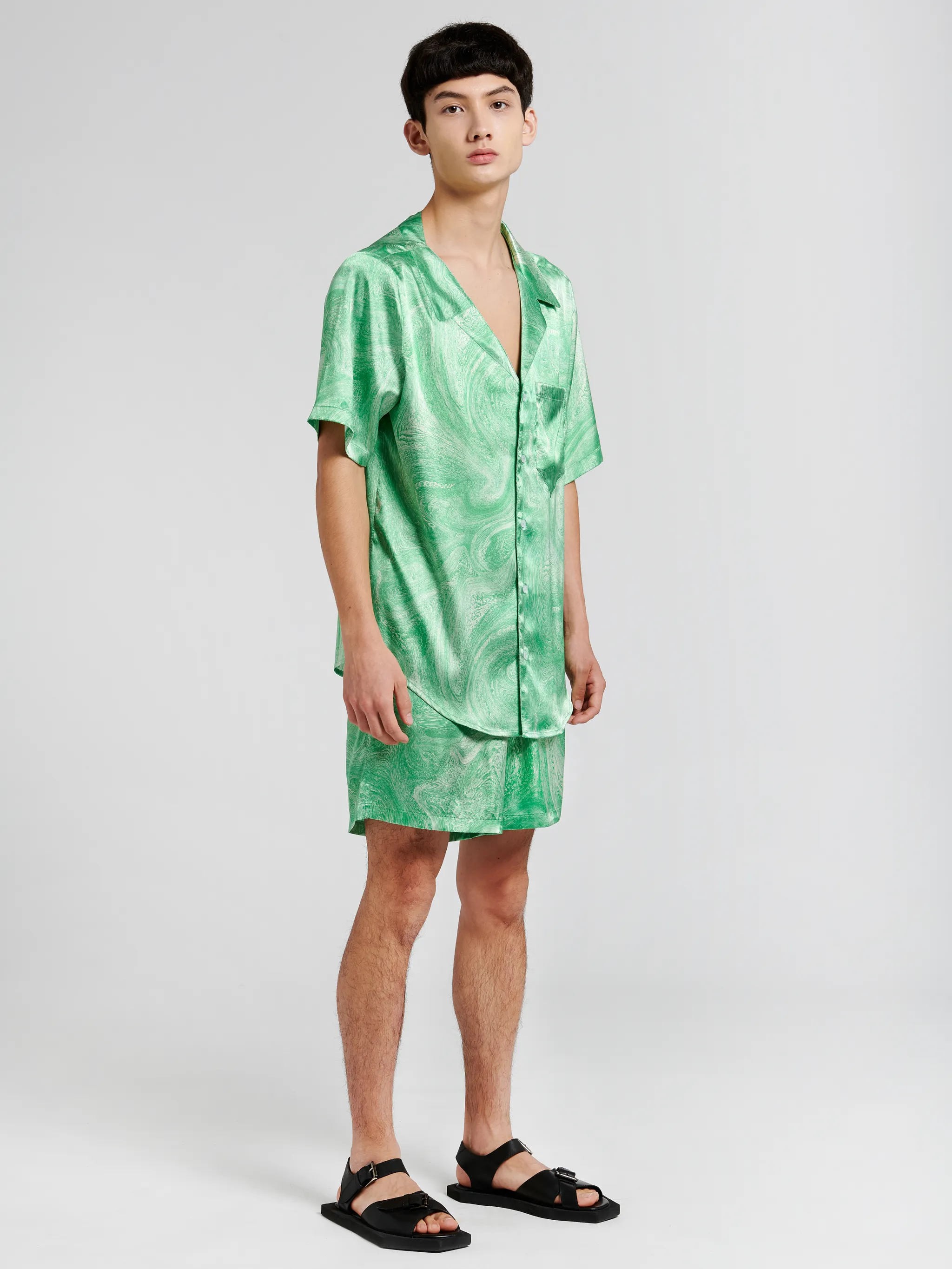 ALLOVER MARBLE ASYMMETRIC S/S SHIRT
