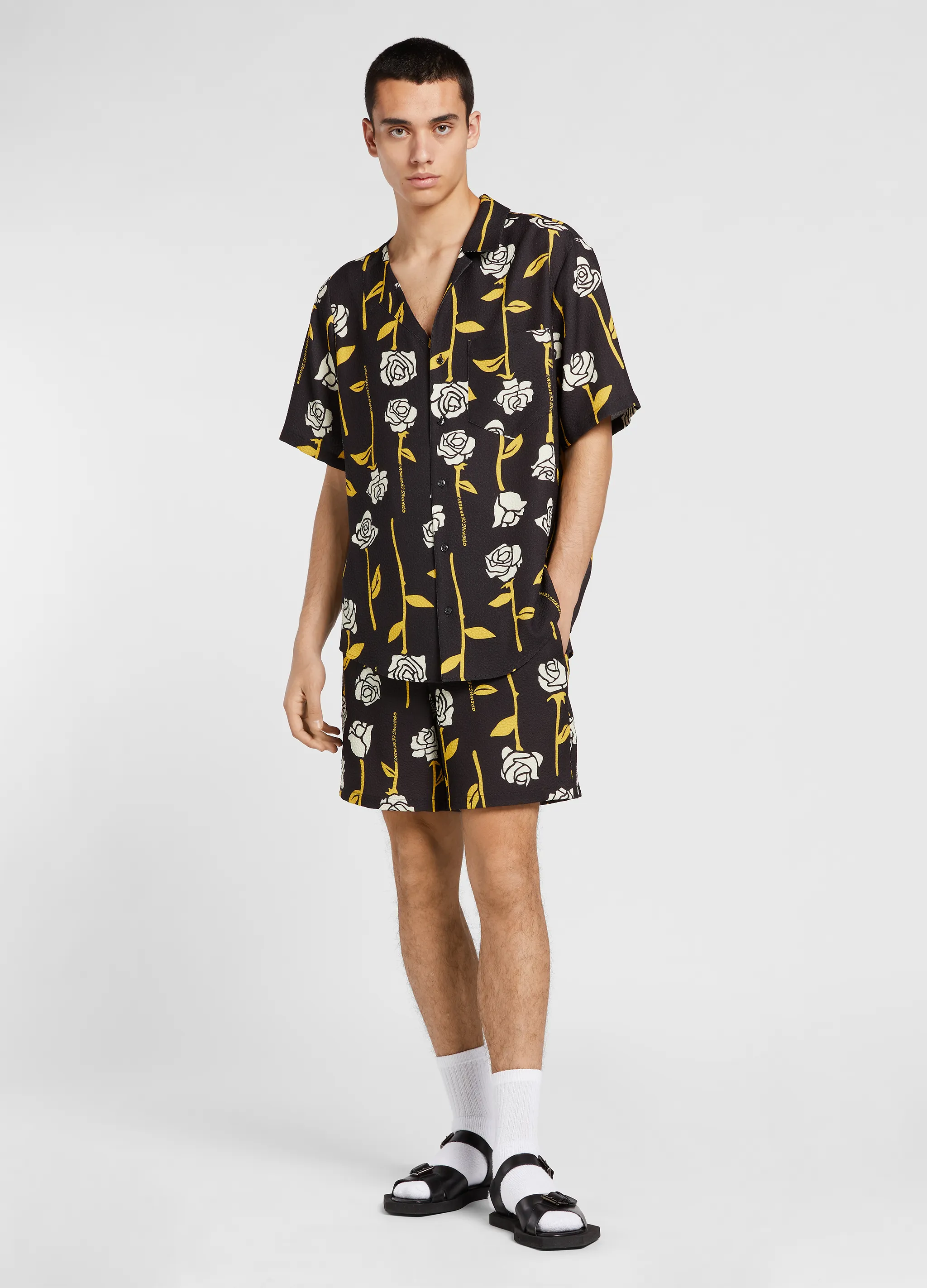 ALLOVER ROSES ASYMMERTRIC S/S SHIRT