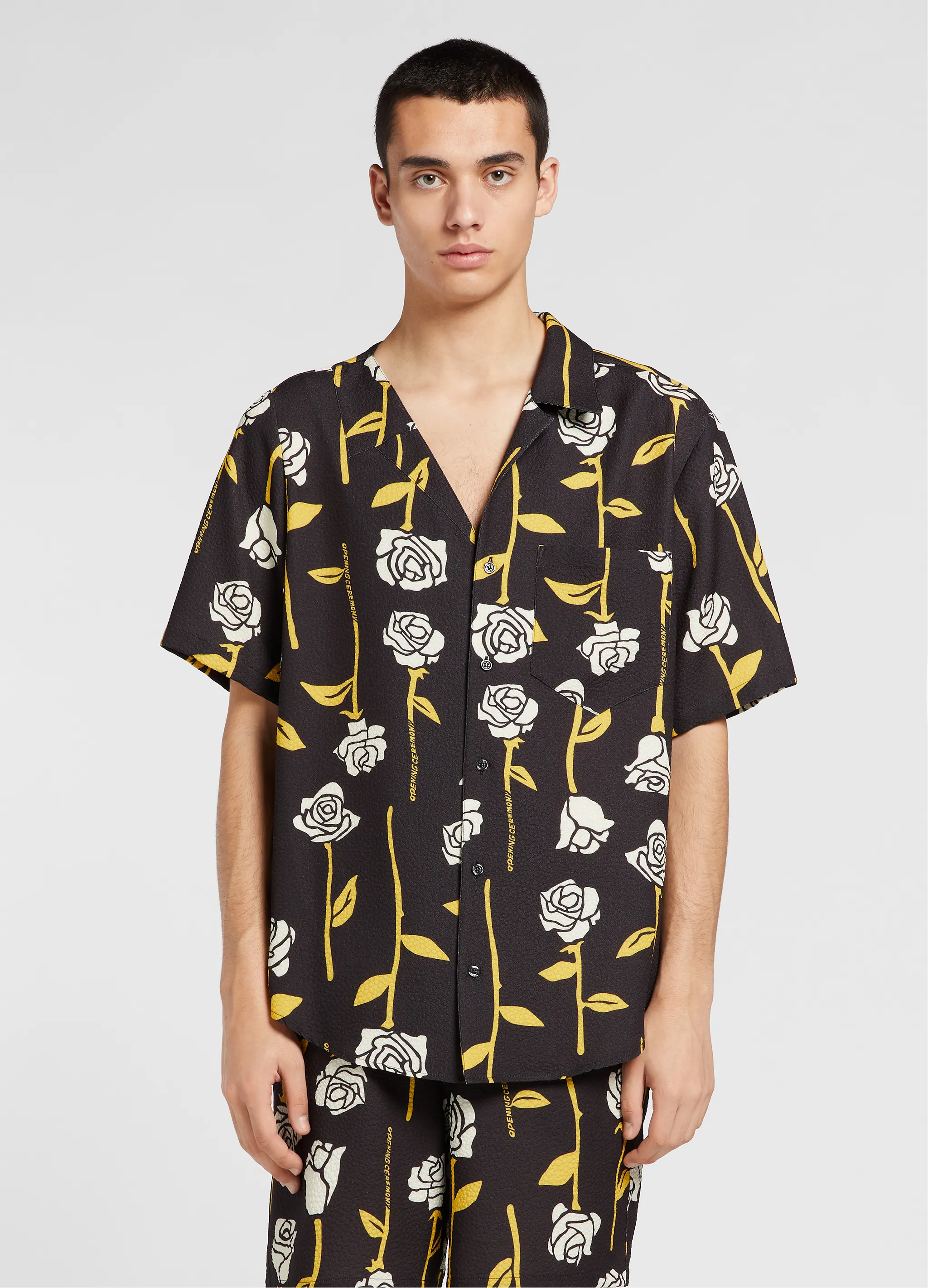 ALLOVER ROSES ASYMMERTRIC S/S SHIRT