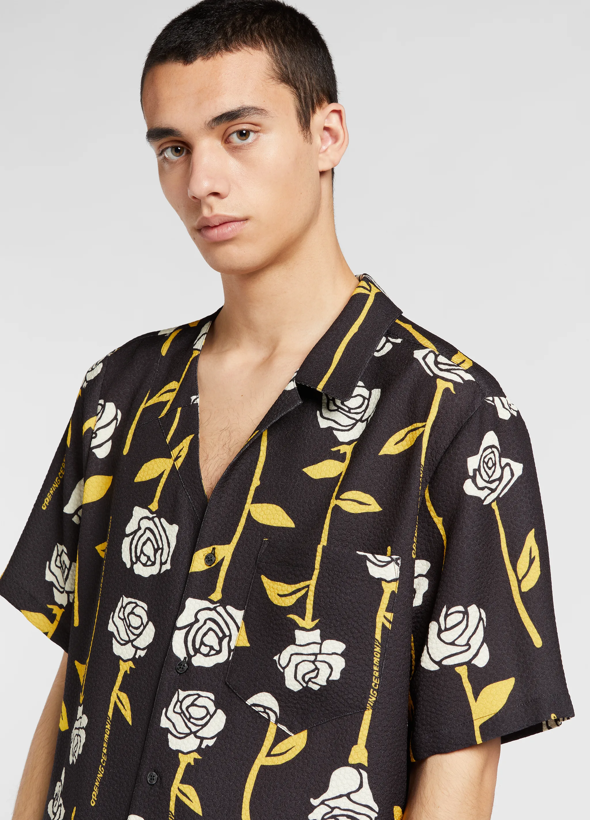 ALLOVER ROSES ASYMMERTRIC S/S SHIRT