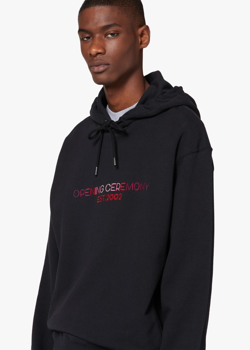 black embroidered hoodie