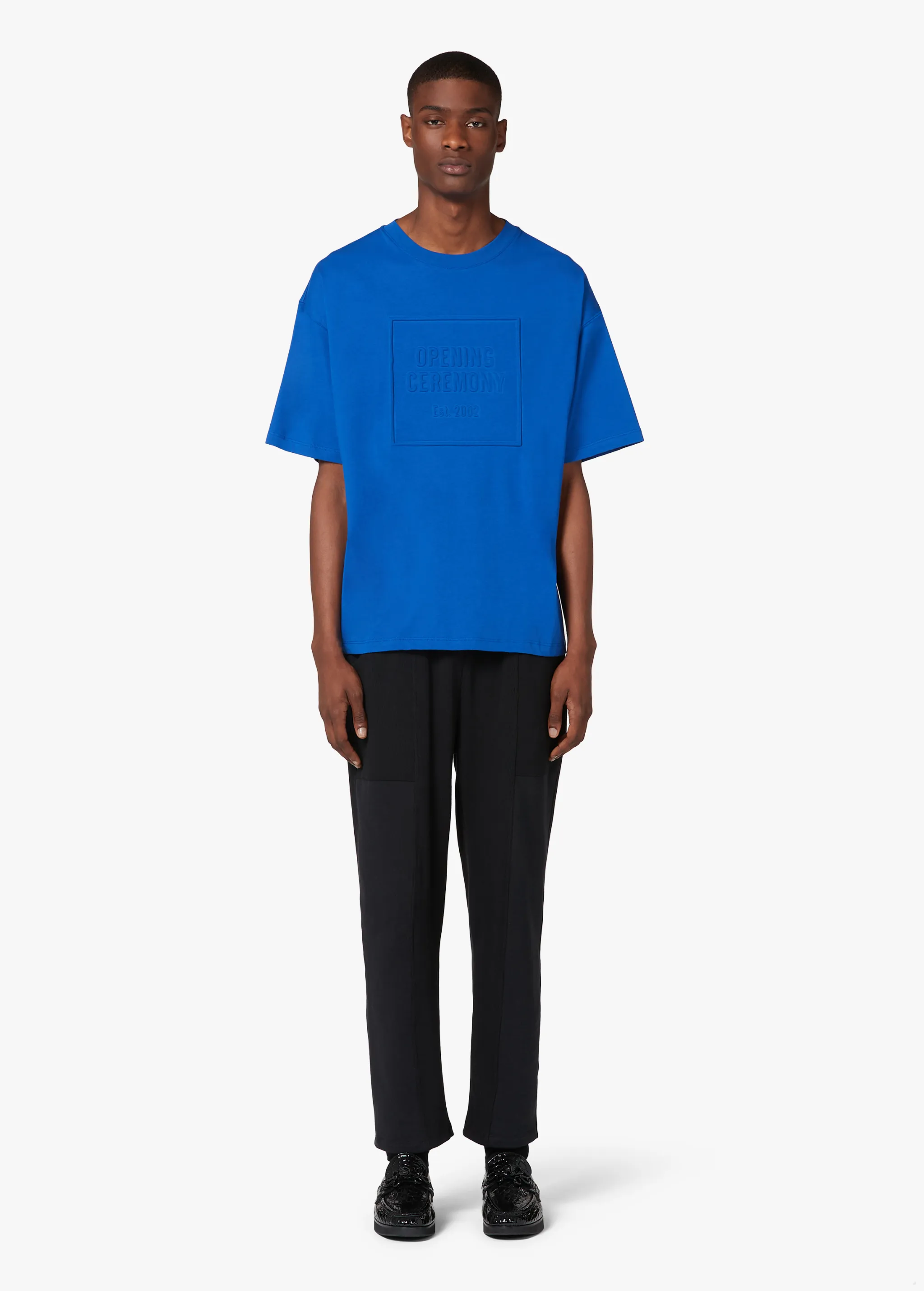 BLUE EMBOSSED LOGO T-SHIRT