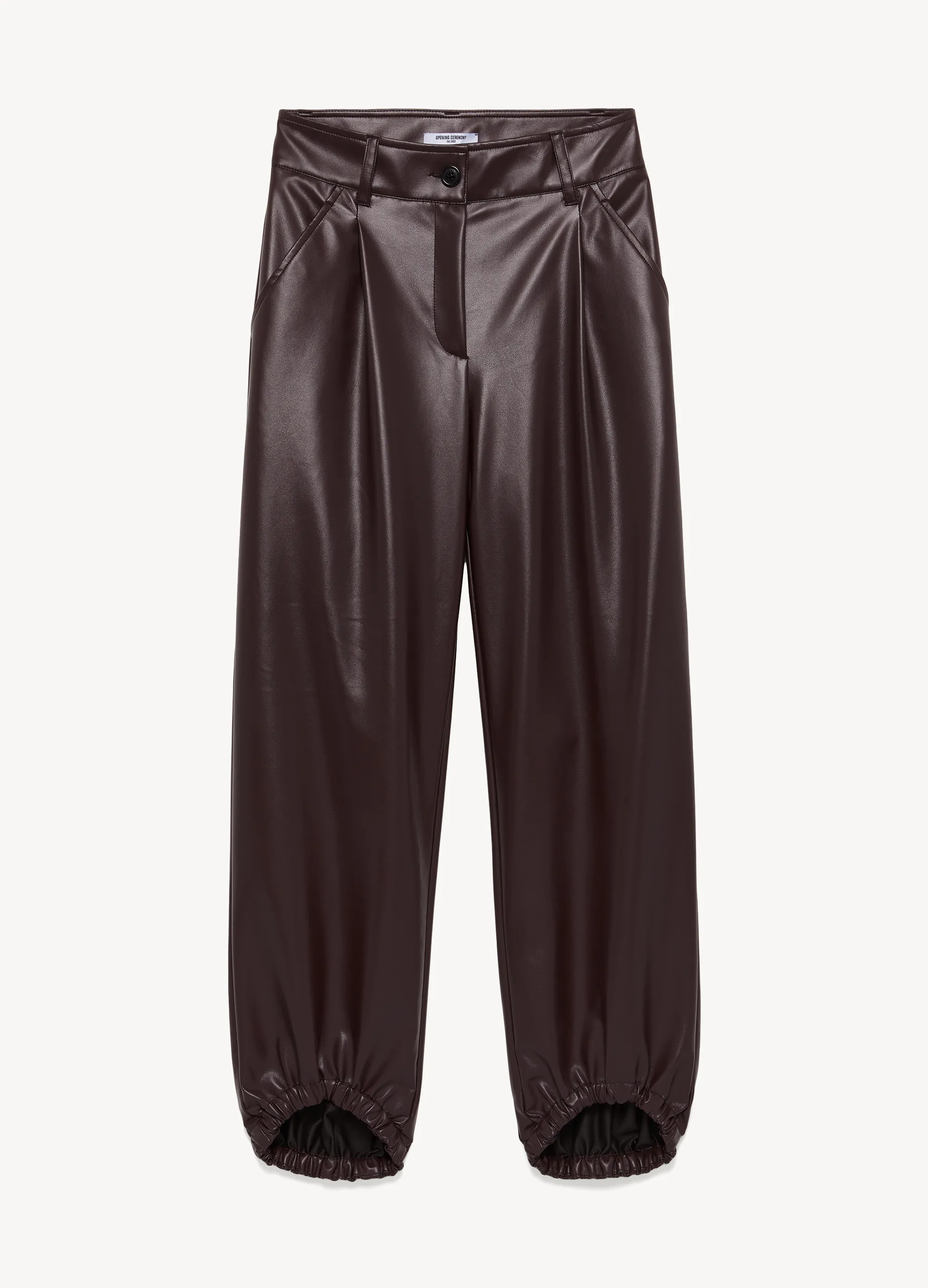 FAUX LEATHER GATHERED PANTS