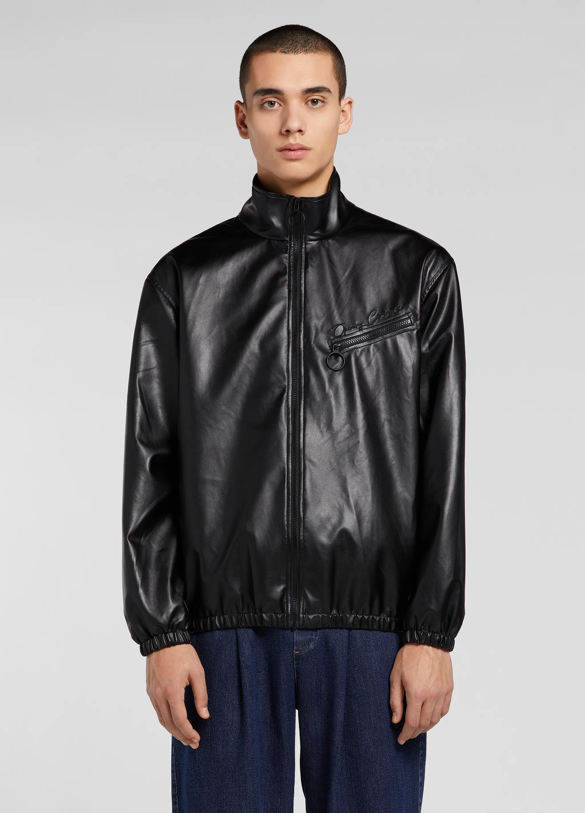 FAUX LEATHER TRACKJACKET