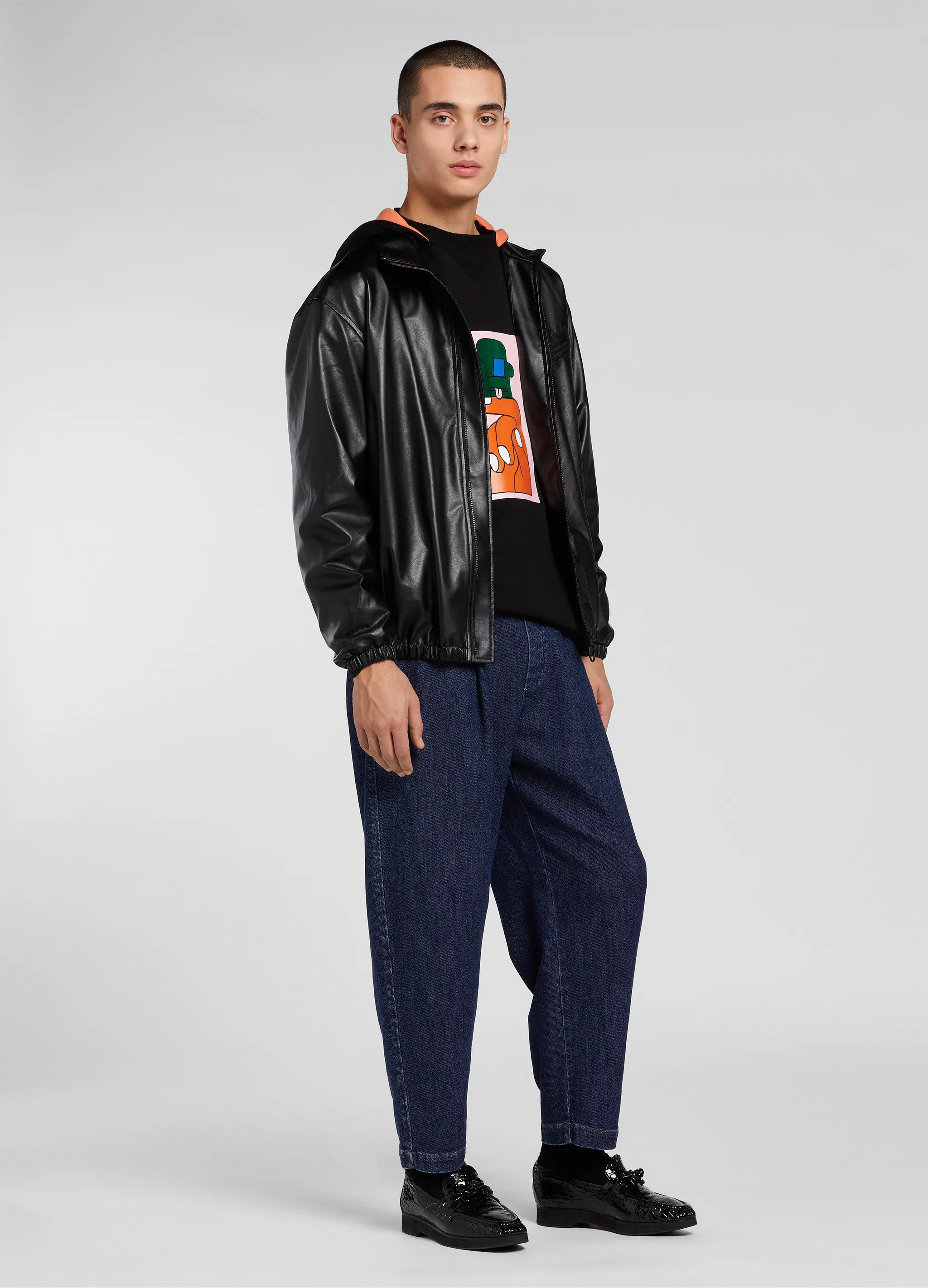 FAUX LEATHER TRACKJACKET