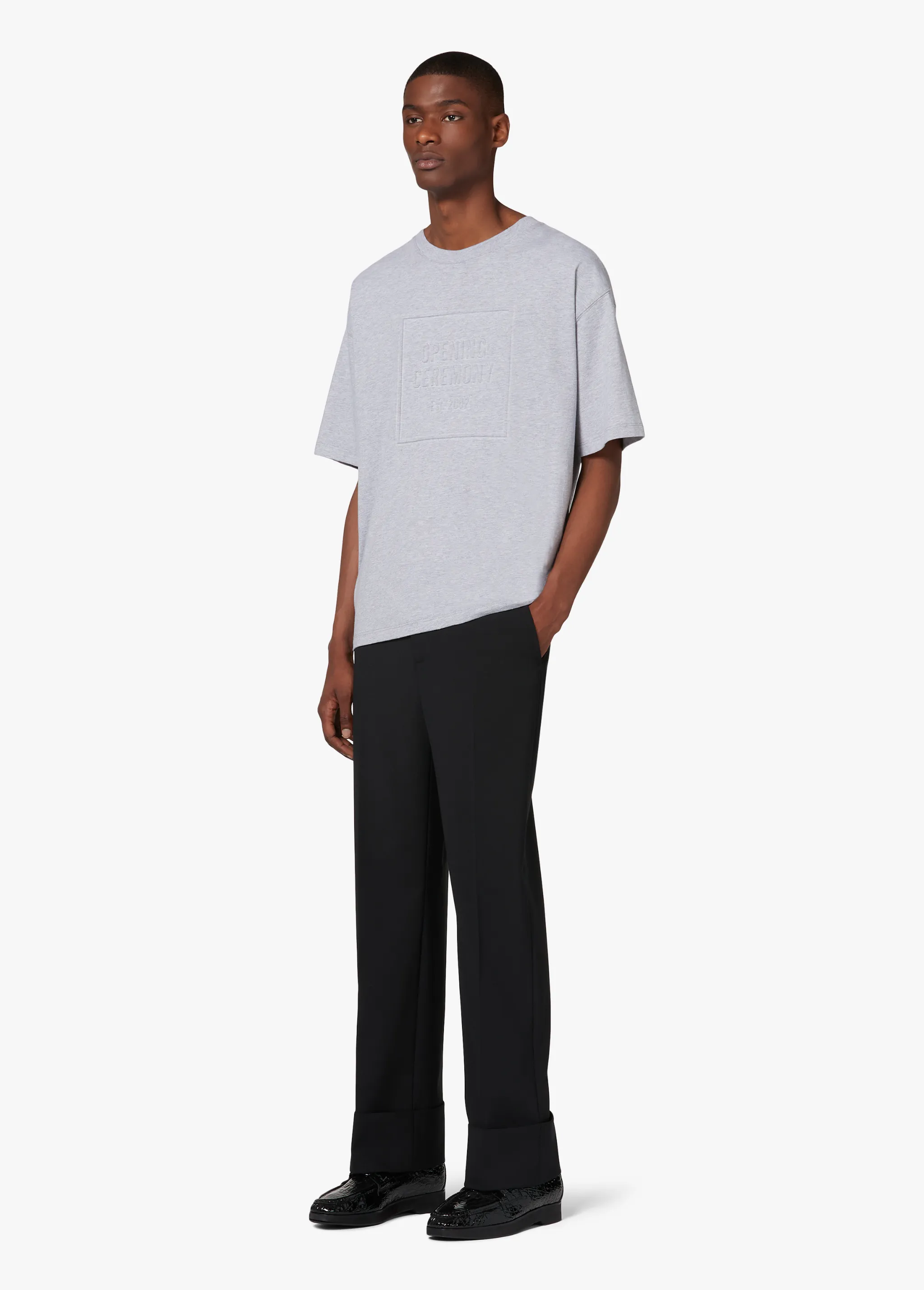 GREY EMBOSSED LOGO T-SHIRT