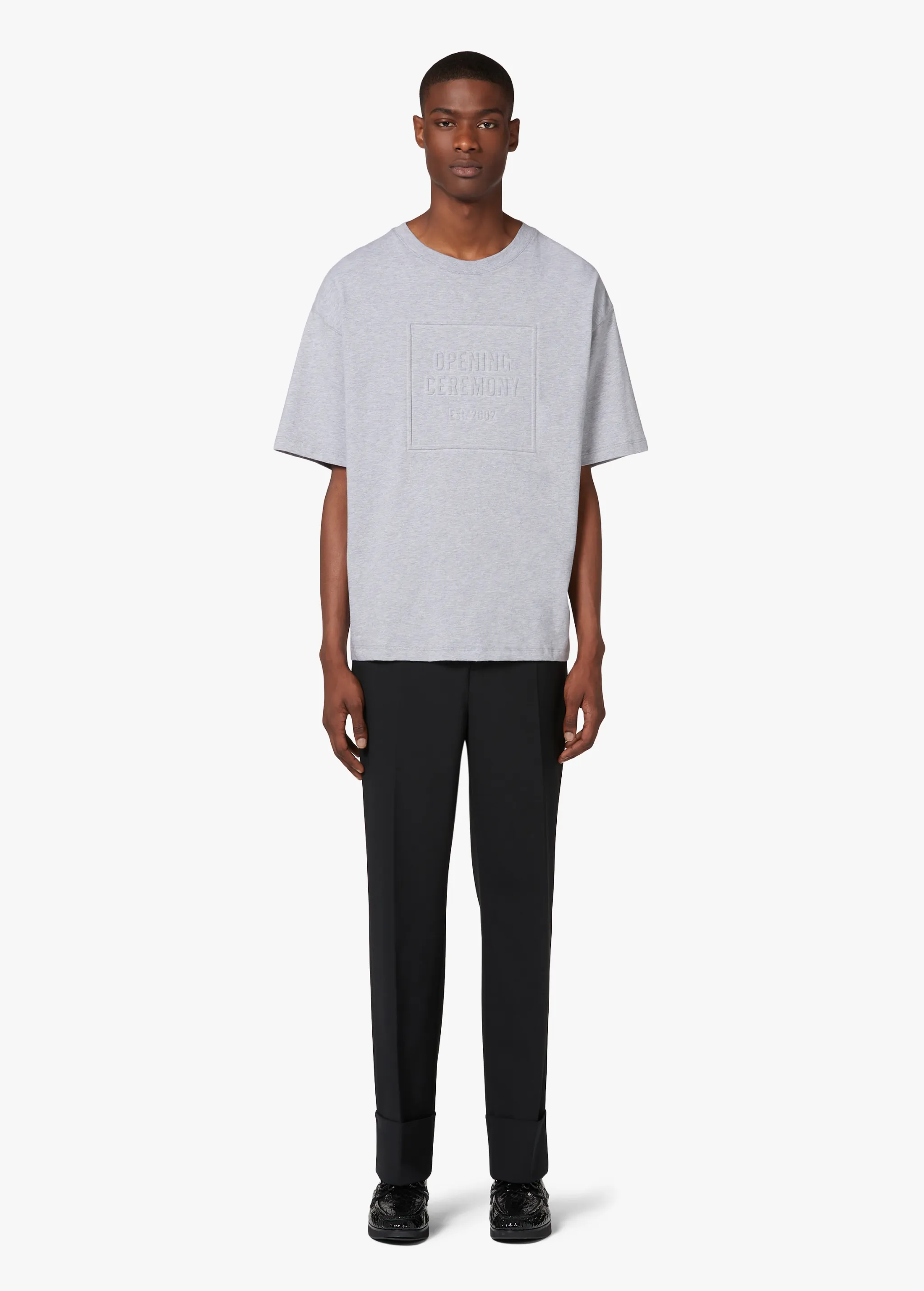 GREY EMBOSSED LOGO T-SHIRT