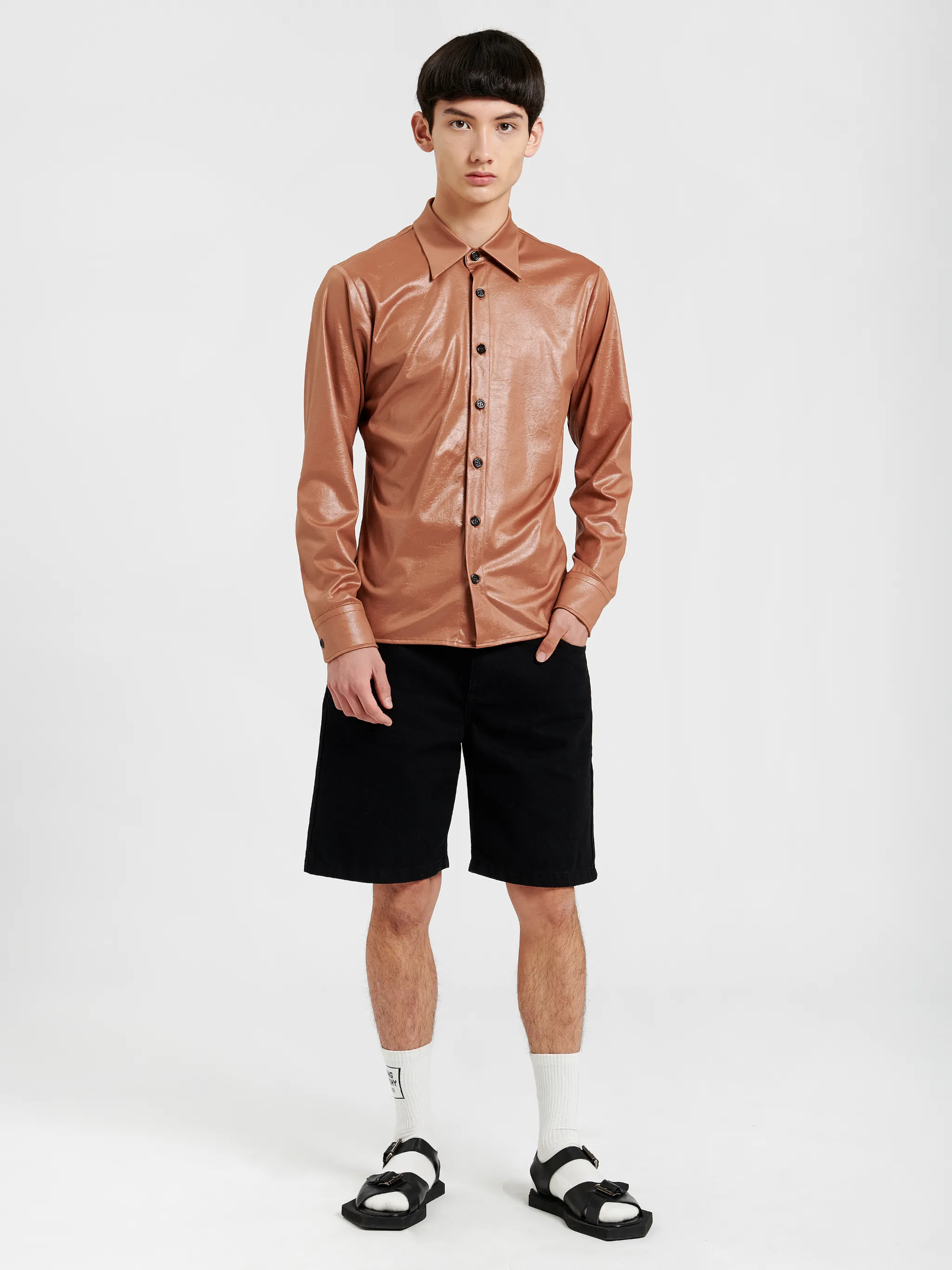 LEATHER EFFECT BUTTON UP SHIRT