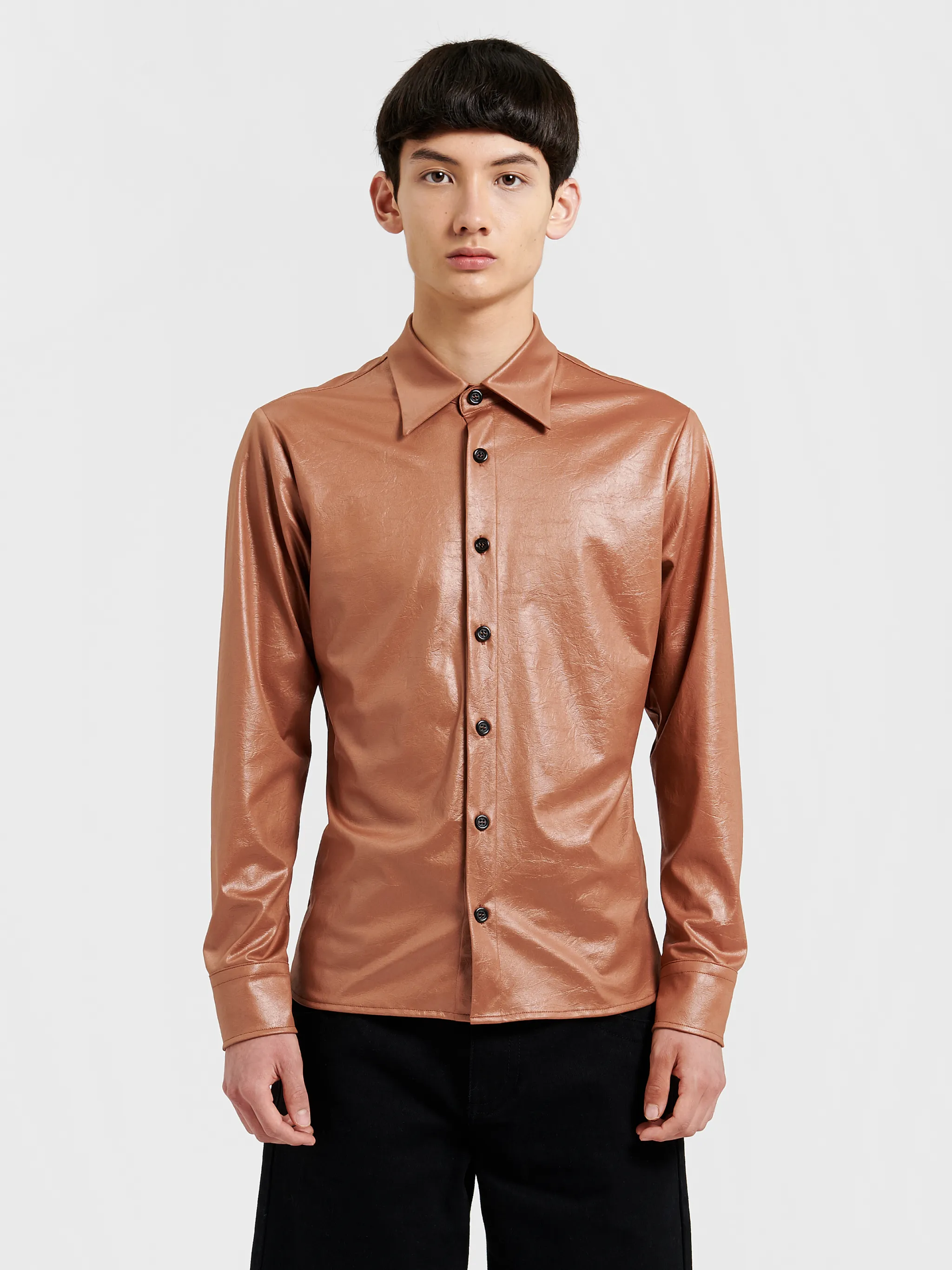 LEATHER EFFECT BUTTON UP SHIRT