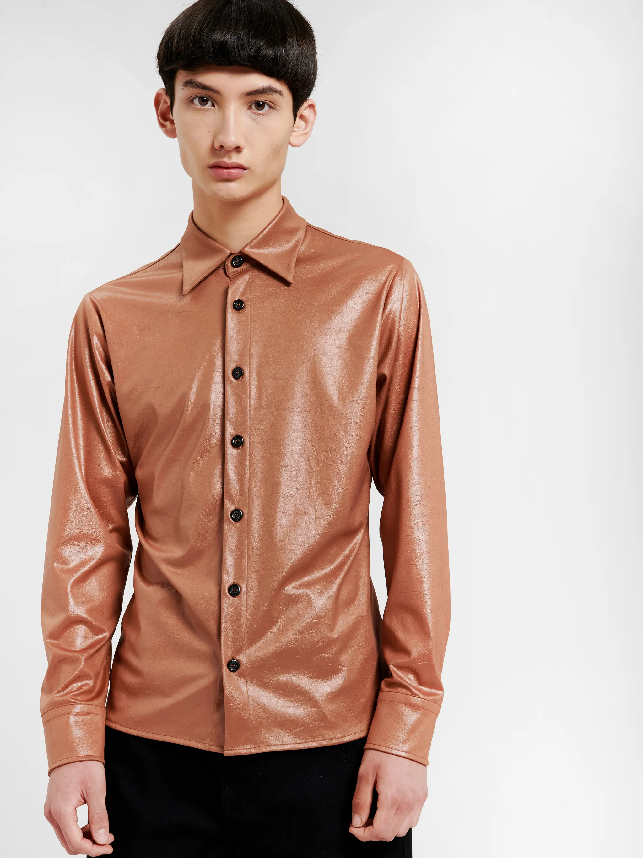 LEATHER EFFECT BUTTON UP SHIRT