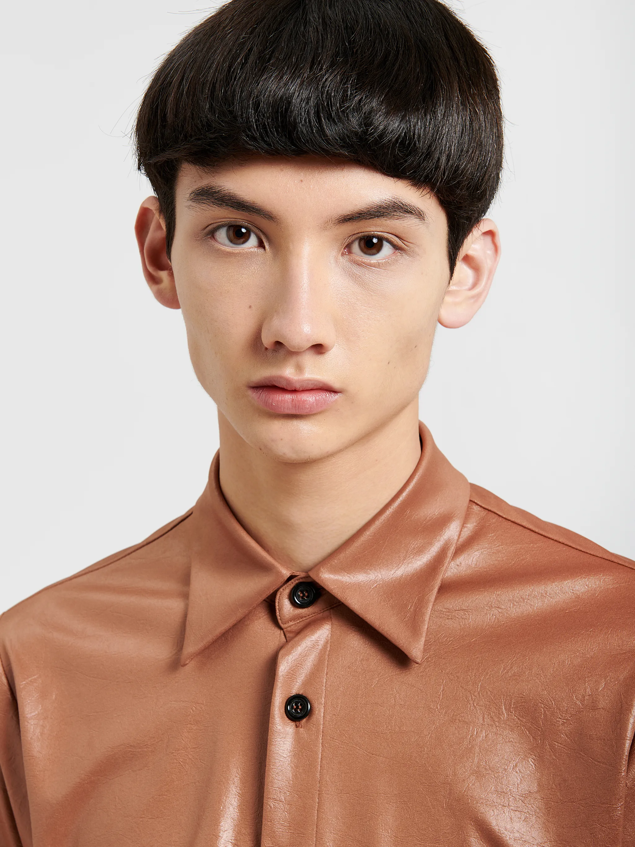 LEATHER EFFECT BUTTON UP SHIRT