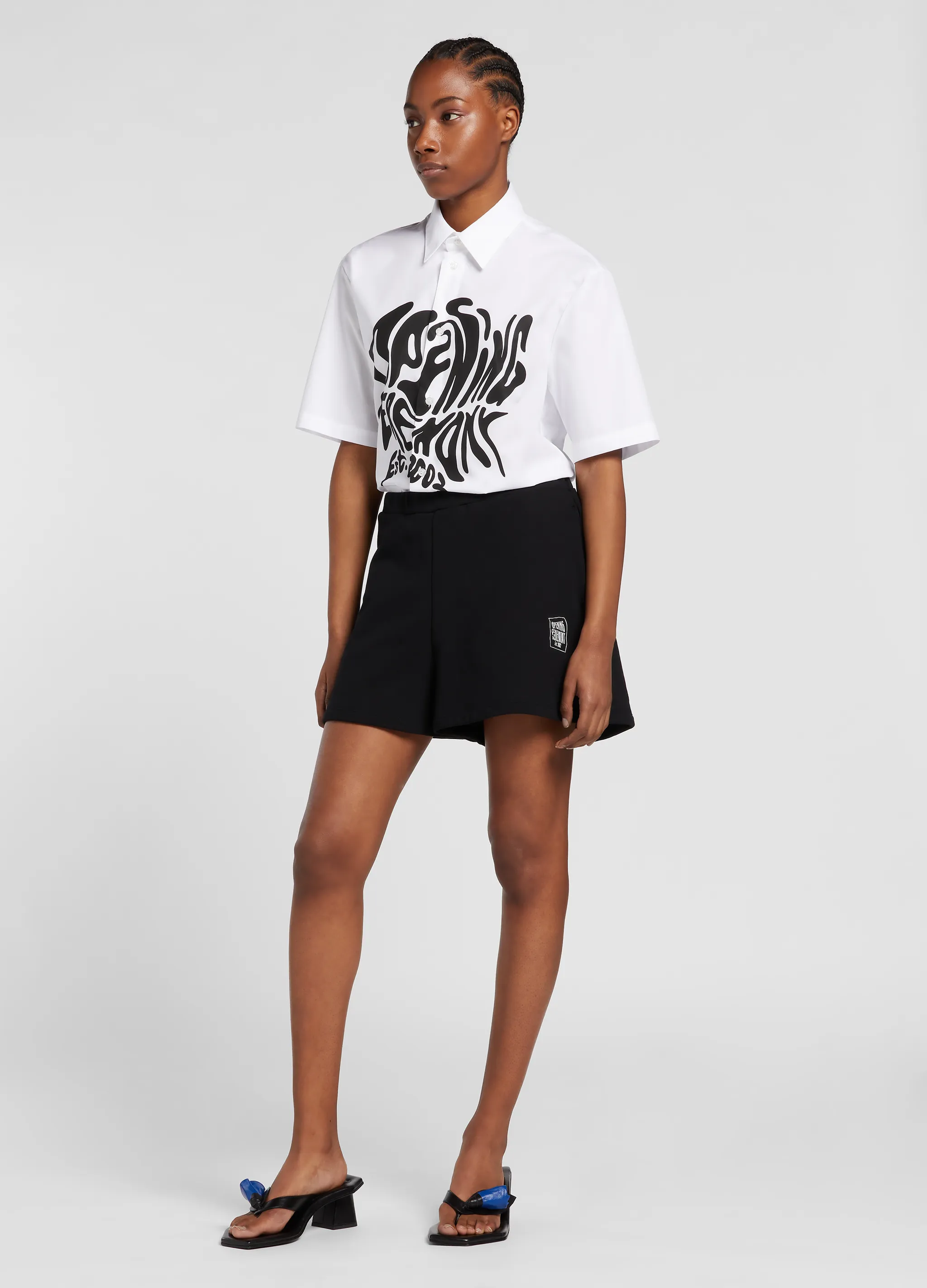 logo-print flared track shorts