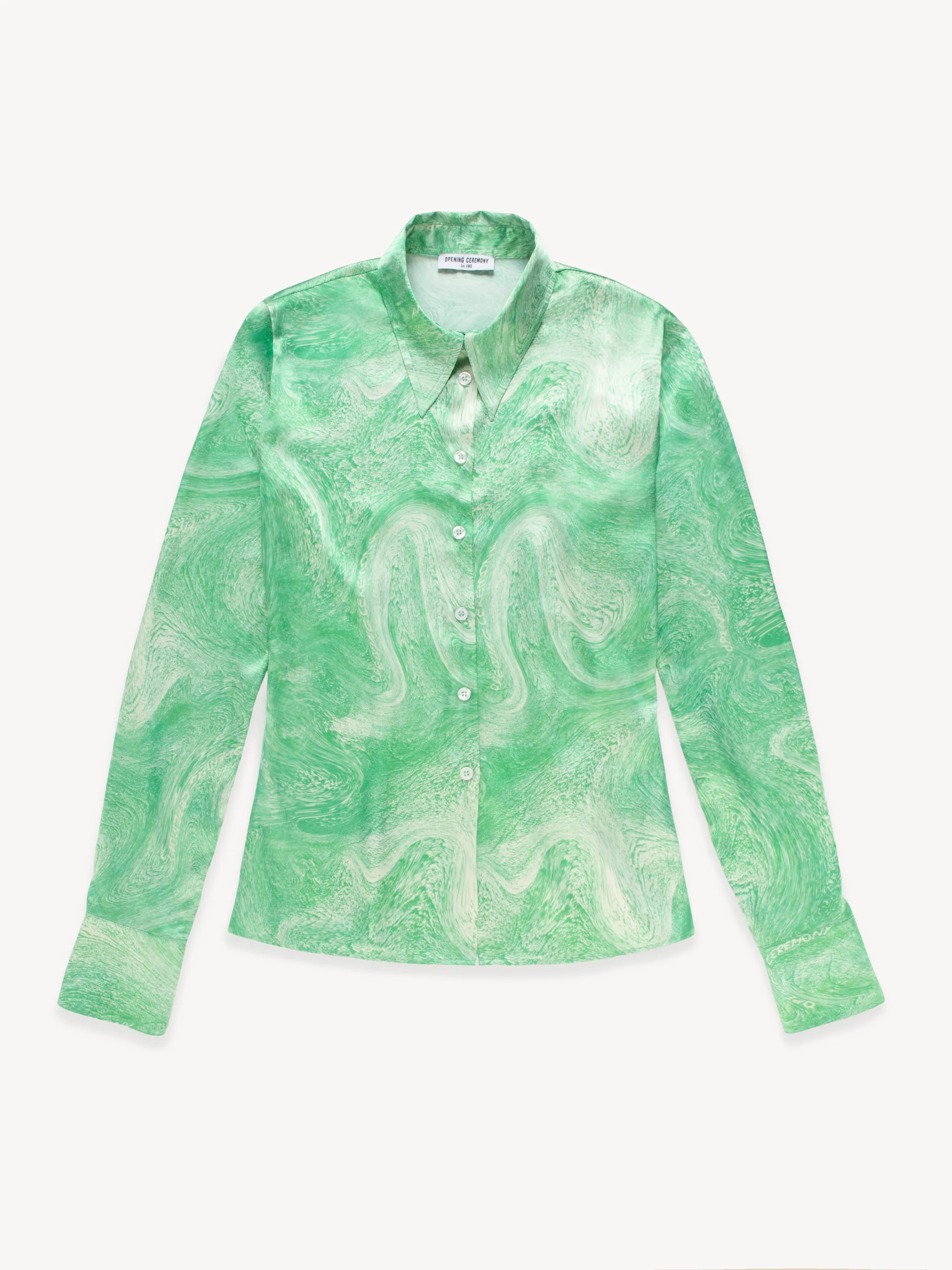 marble-print pointed-collar shirt