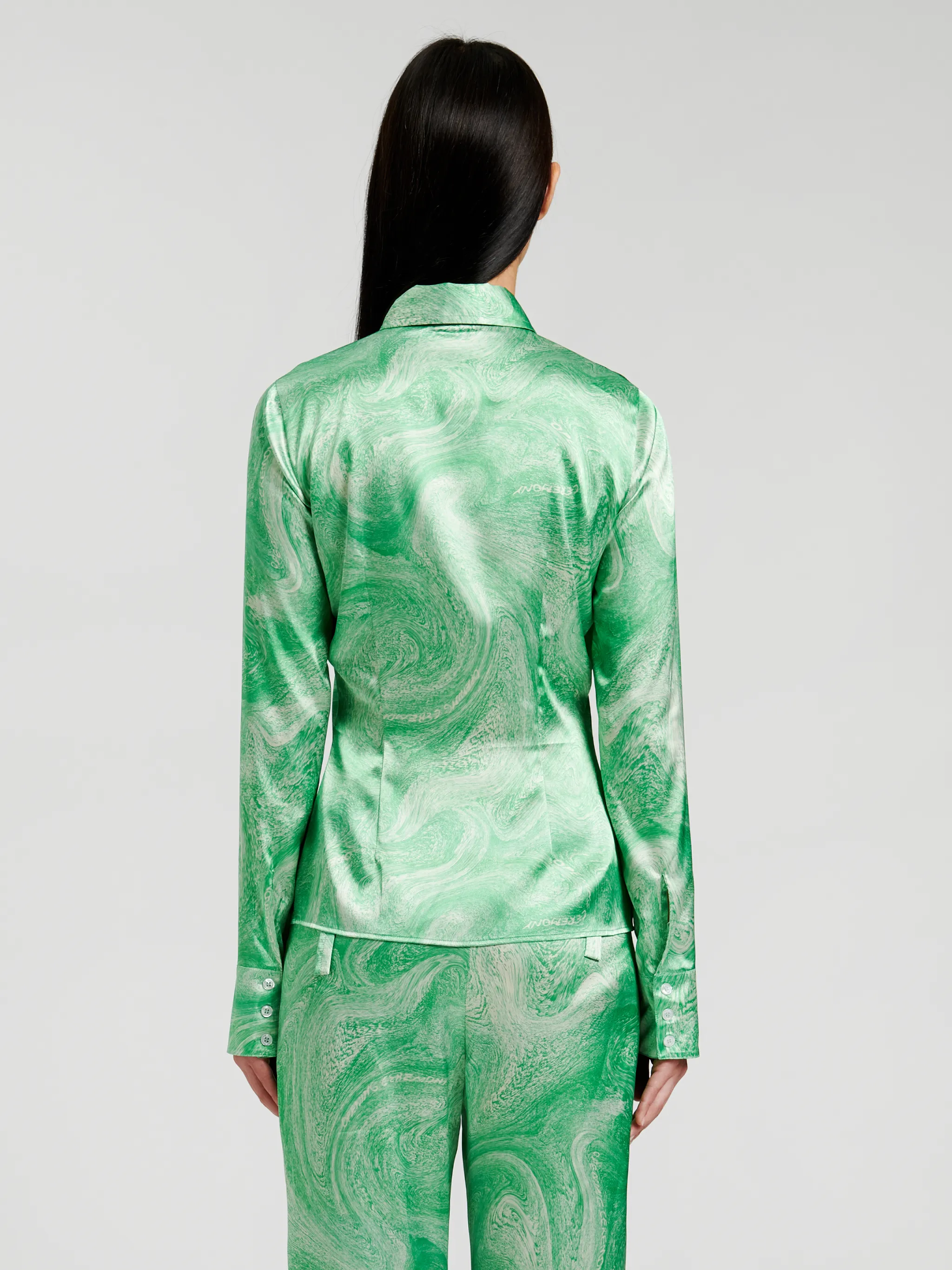 marble-print pointed-collar shirt