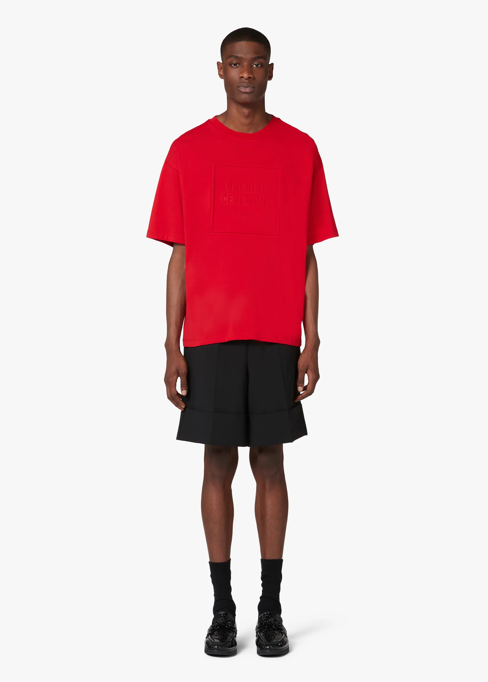 RED EMBOSSED LOGO T-SHIRT