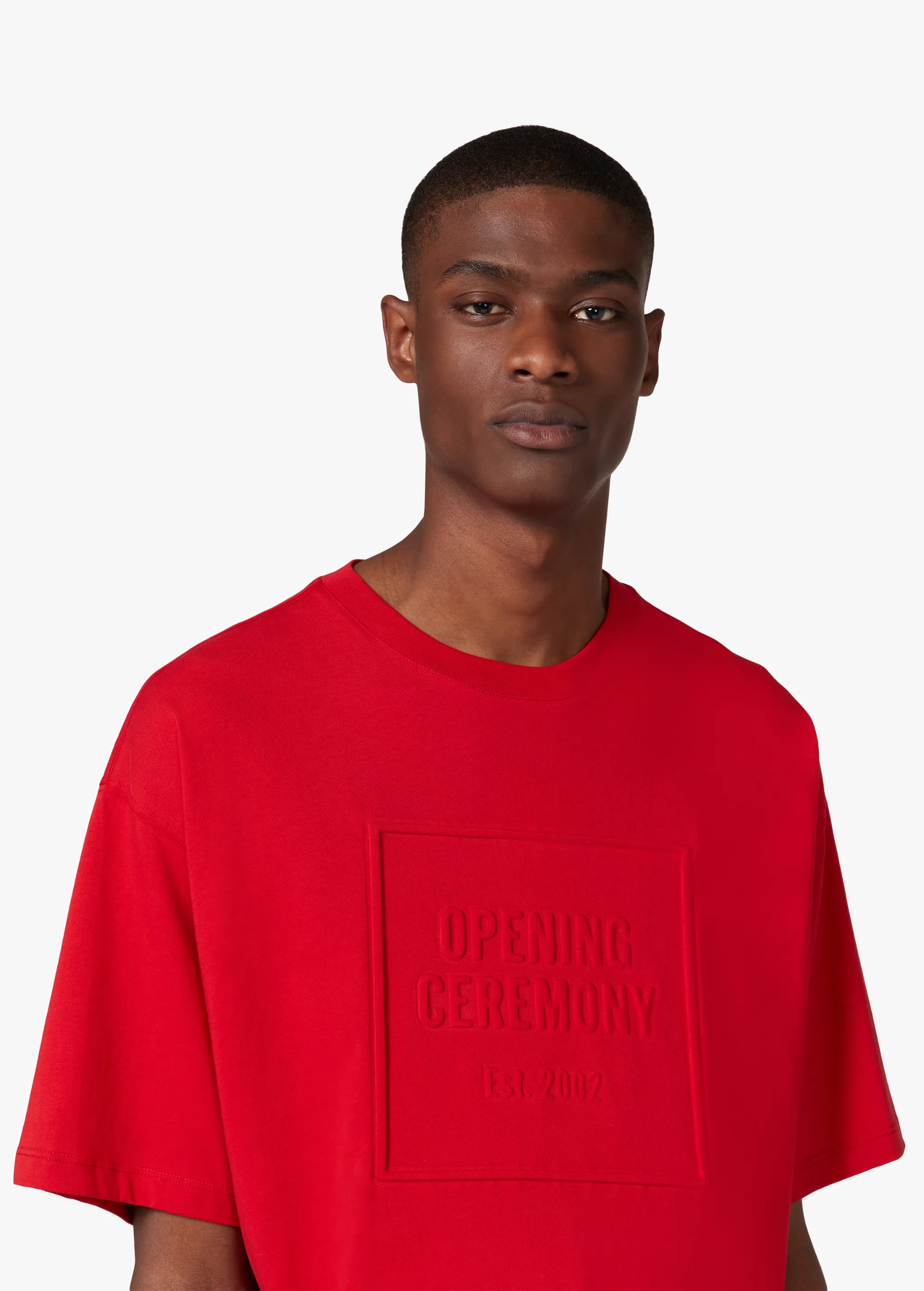 RED EMBOSSED LOGO T-SHIRT