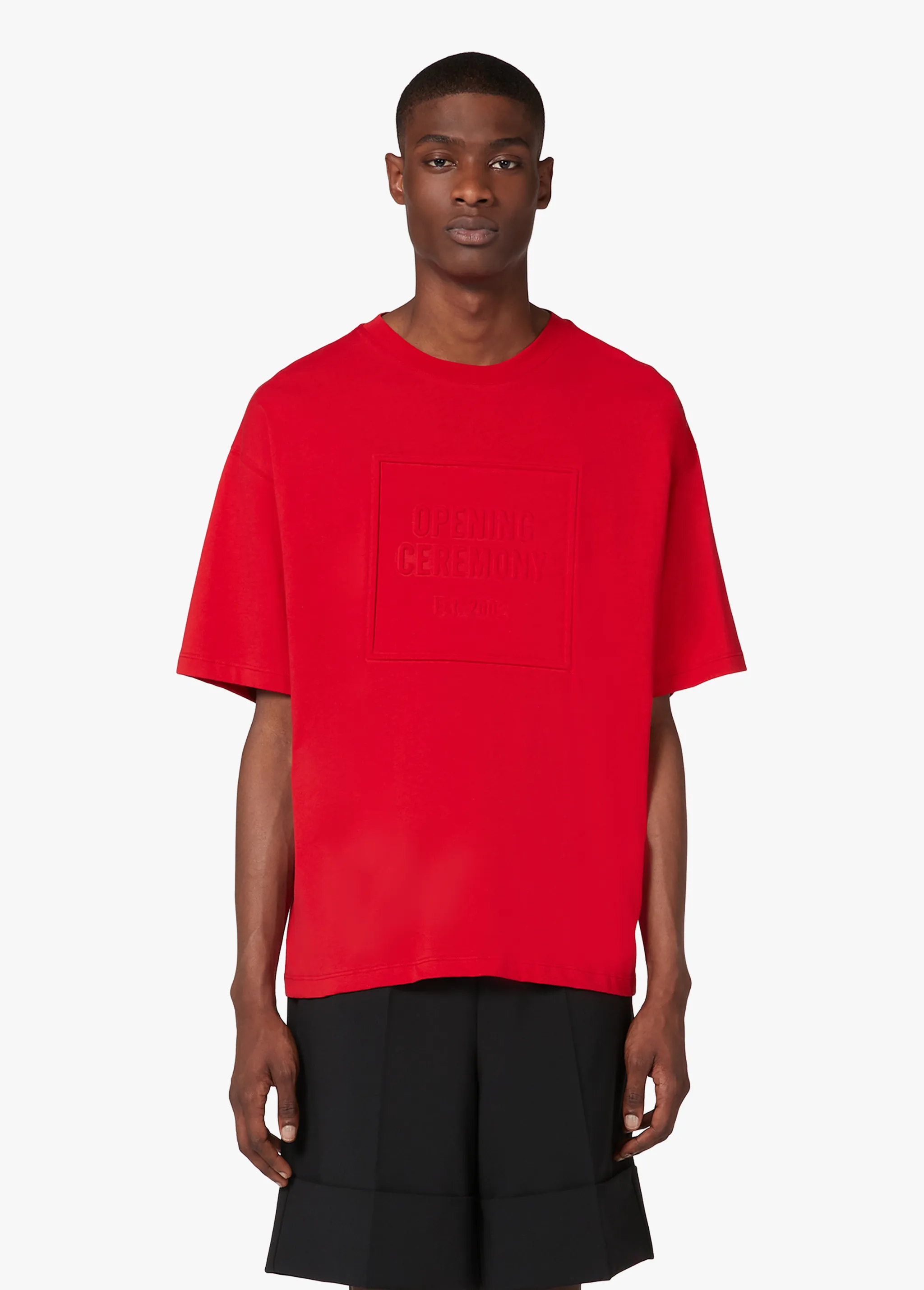 RED EMBOSSED LOGO T-SHIRT