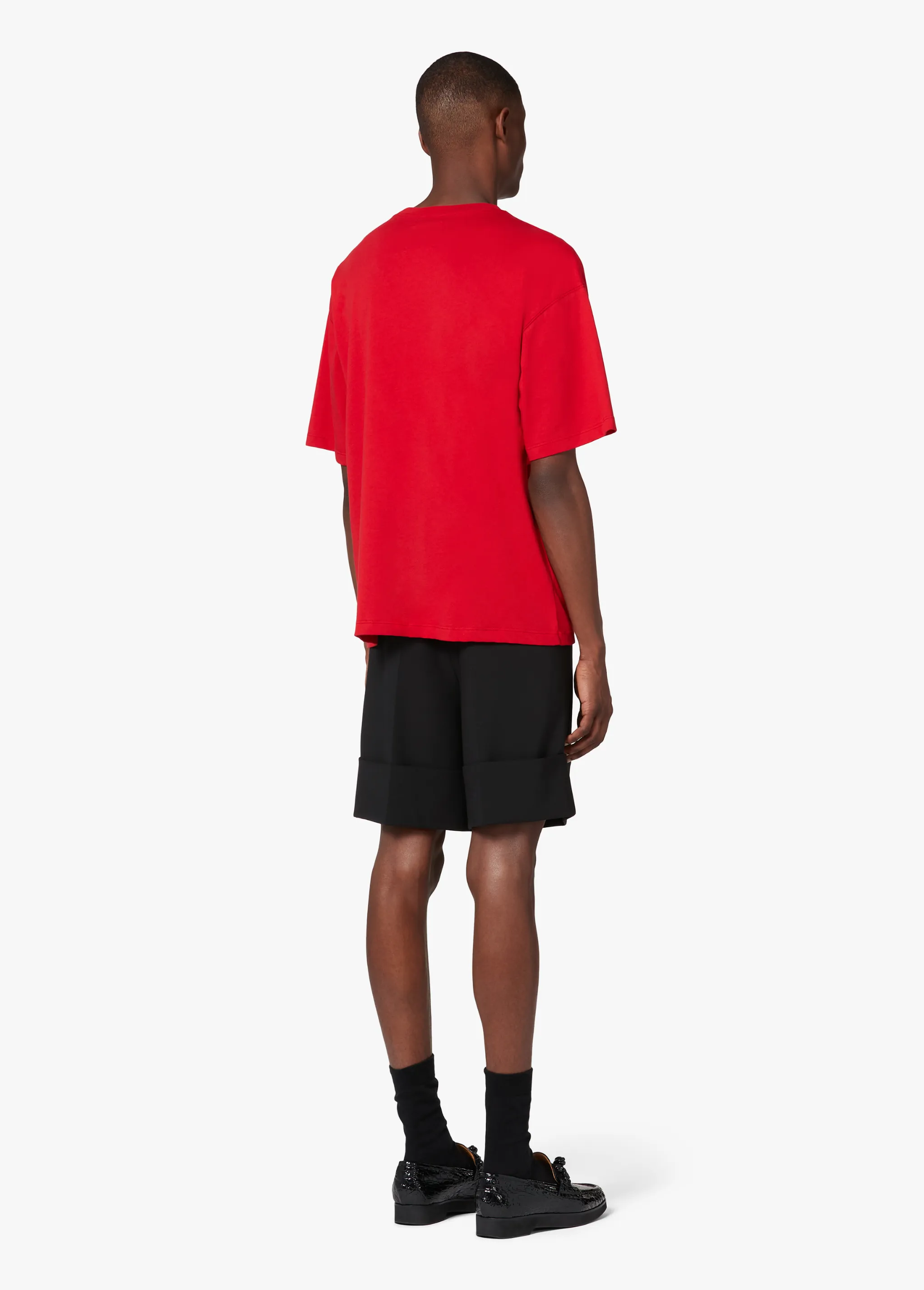 RED EMBOSSED LOGO T-SHIRT