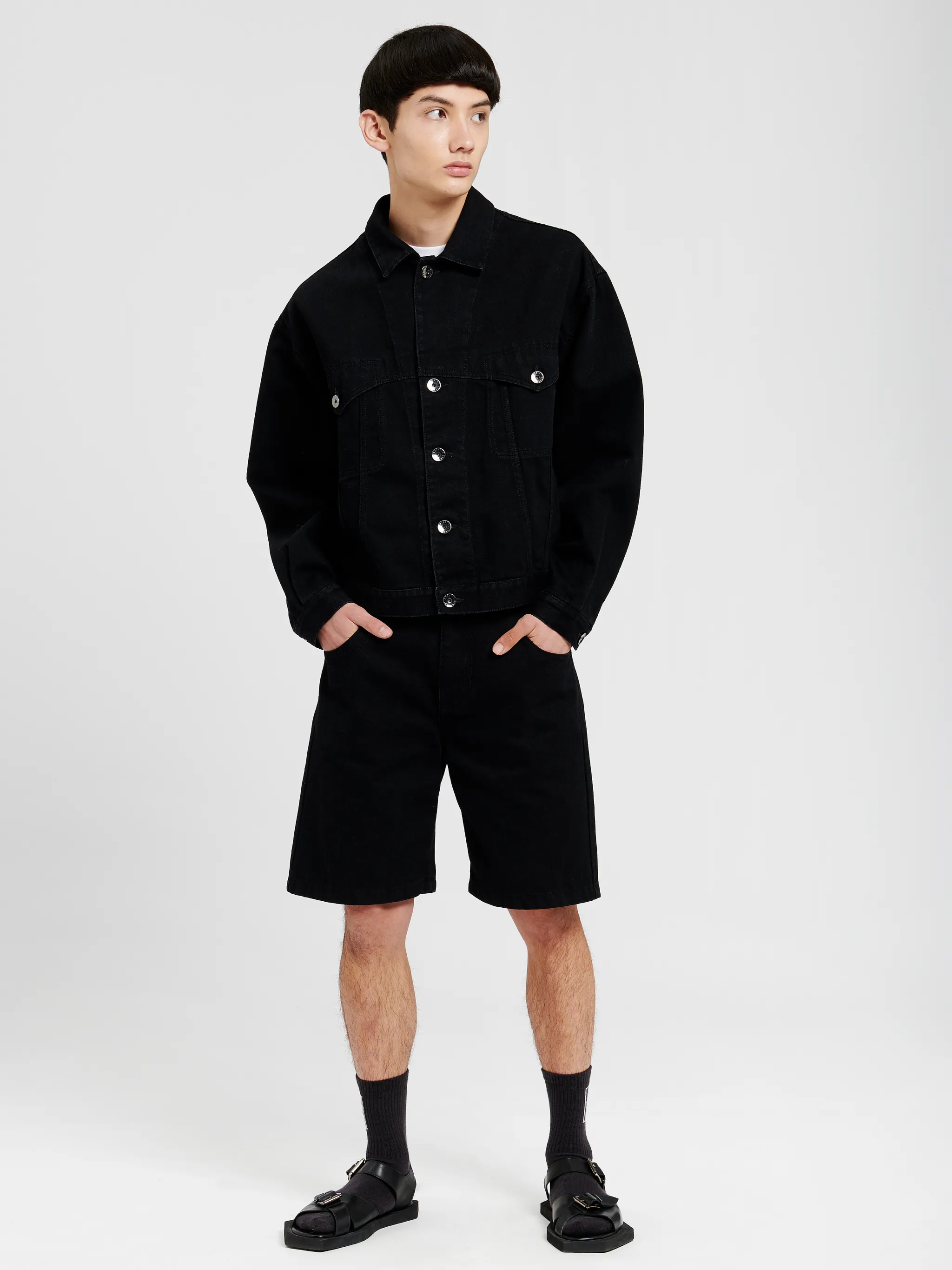 warped-logo drop-shoulder denim jacket