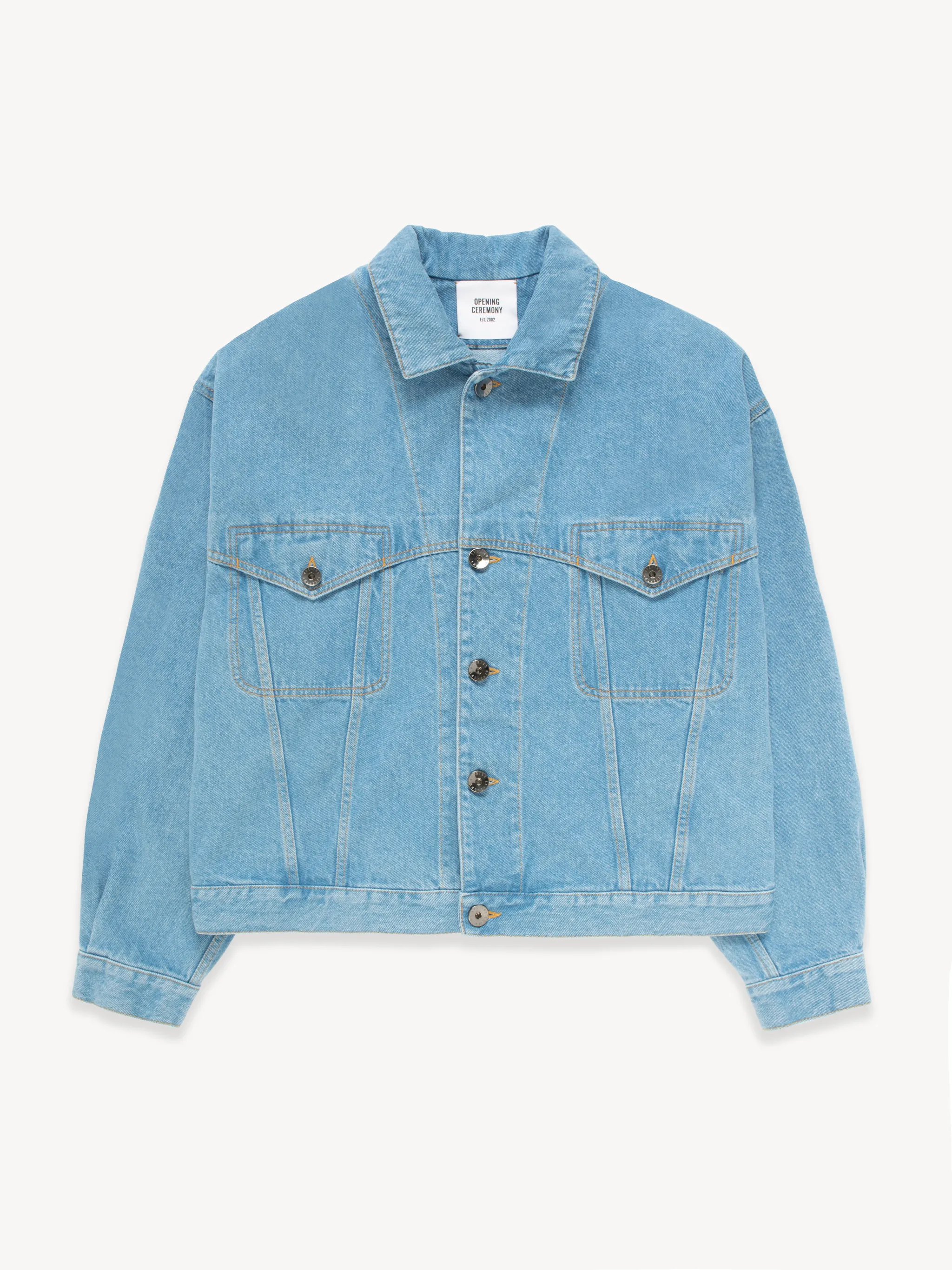 warped-logo drop-shoulder denim jacket